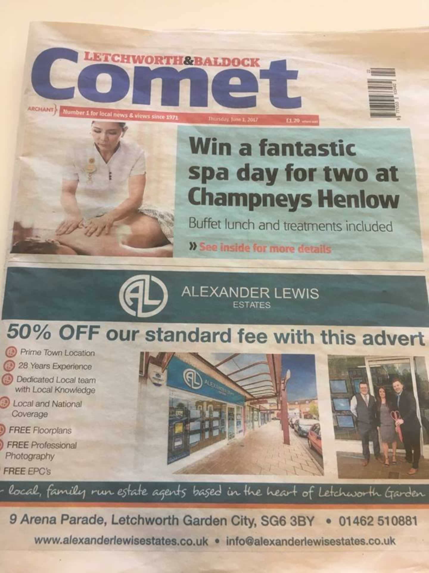 Front page of the Comet Newspaper