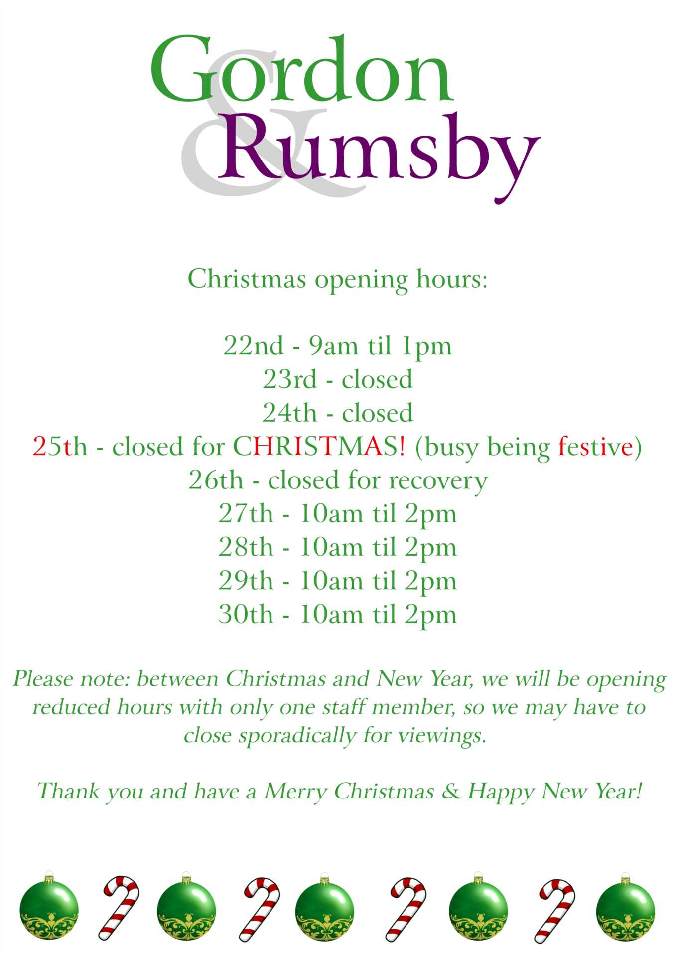 Christmas Opening Hours 2018!