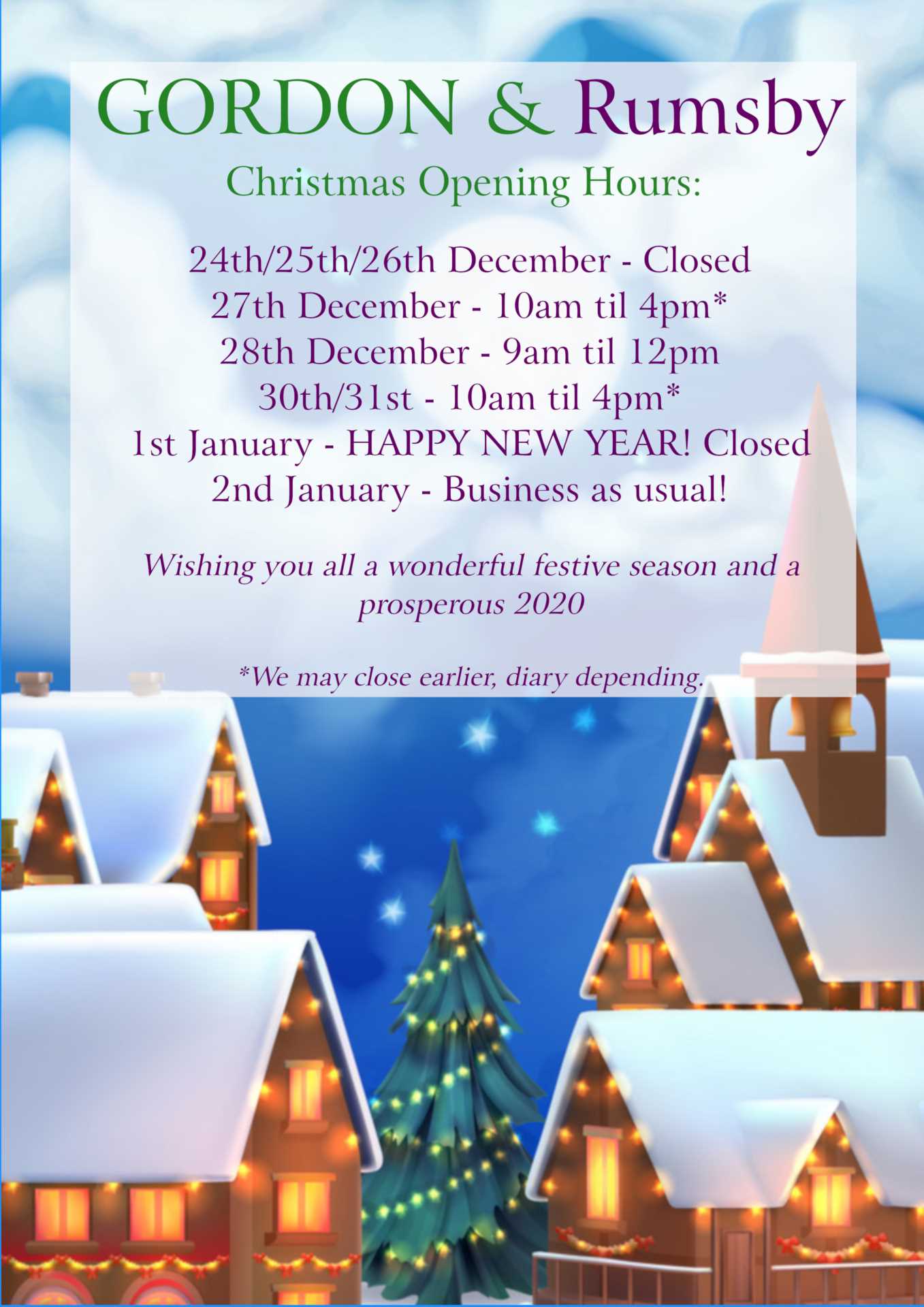 Christmas Opening Hours 2019!