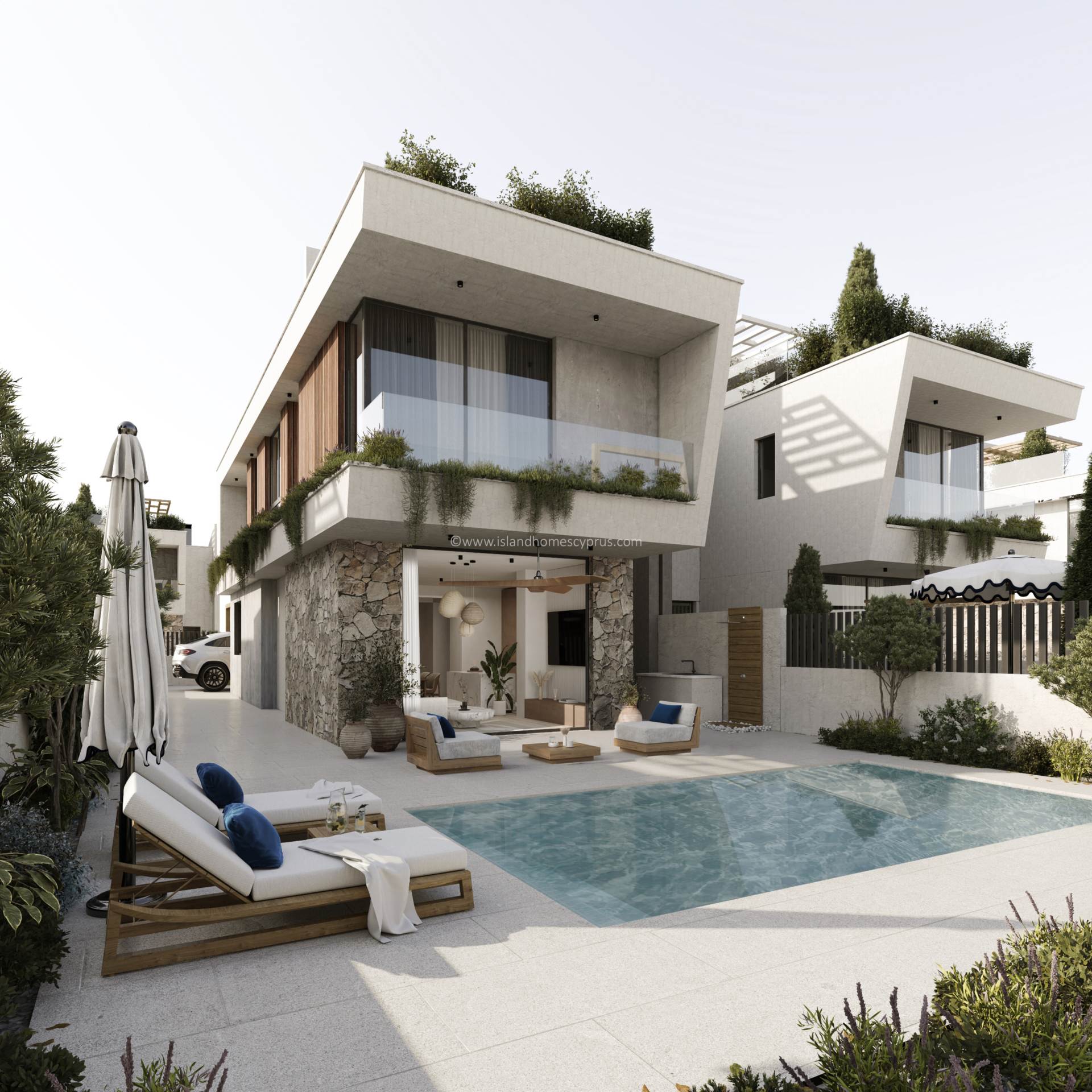 5 bedroom. 4 bathroom detached NEW BUILD villa with private SWIMMING POOL and 32m2 ROOF GARDEN on a 345m2 CORNER PLOT,  in a quiet but convenient location of Ayia Napa - NMA101DP<br />