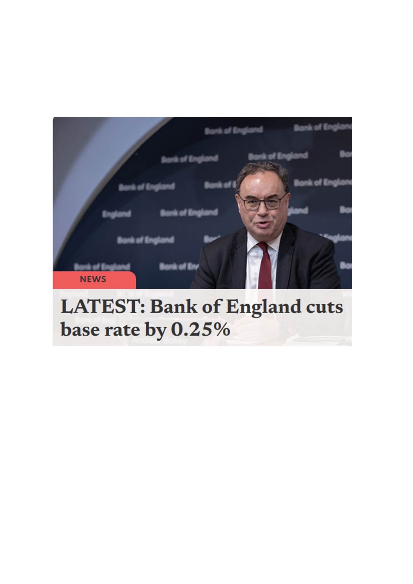 Bank of England cuts base rate by 0.25%