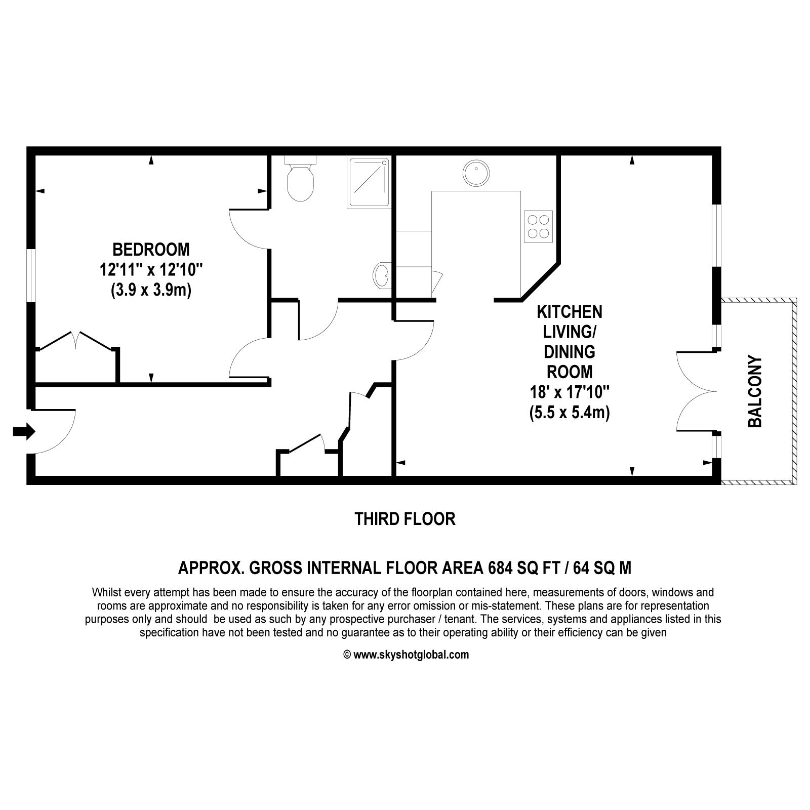 Floorplan - 1 Bedroom Apartment, Lynwood Village – Ascot