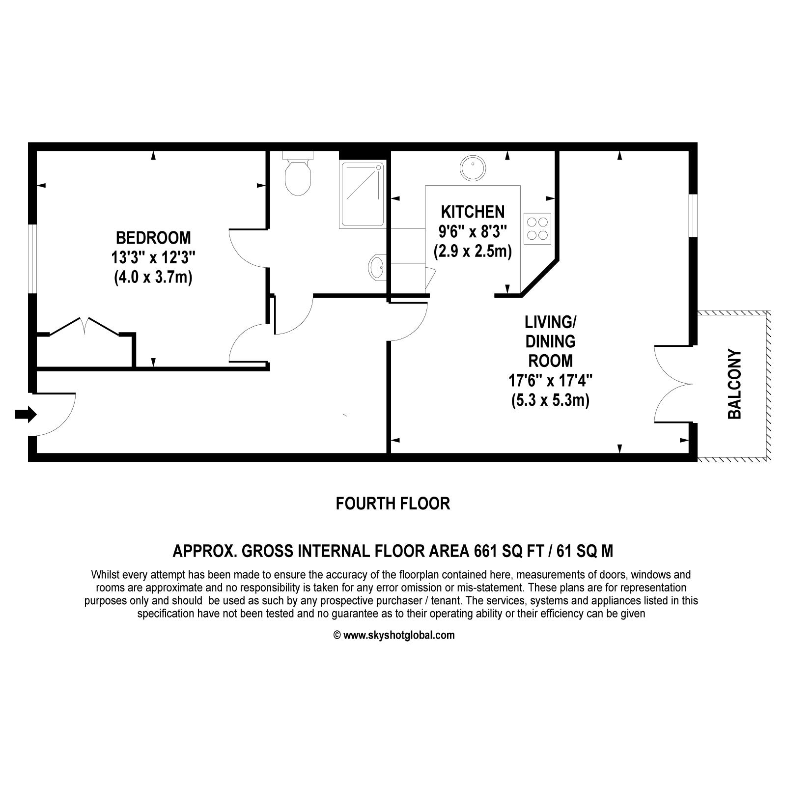 Floorplan - 1 Bedroom Apartment, Lynwood Village – Ascot
