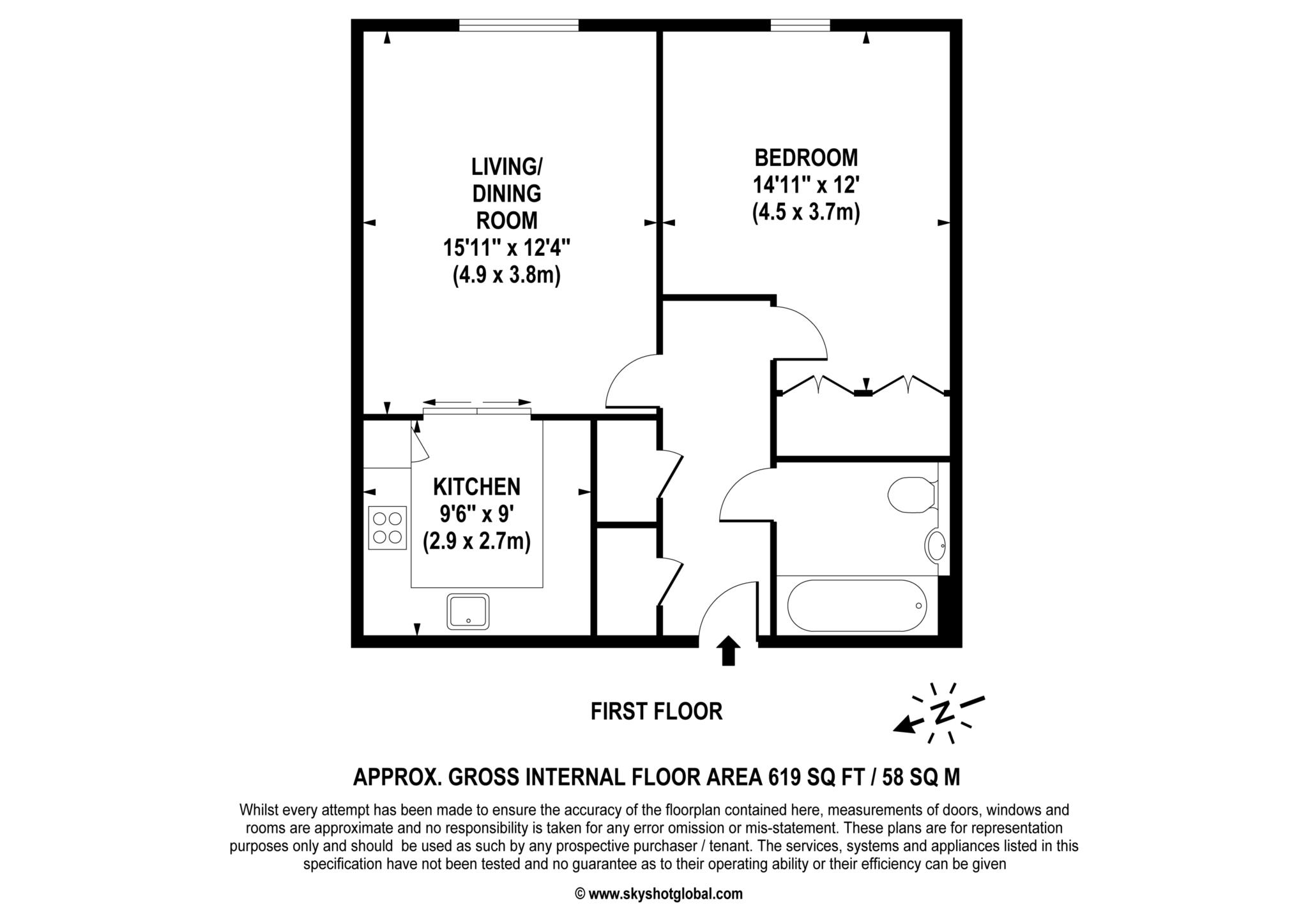Floorplan - 1 Bedroom Apartment, The Ambassador – Sunningdale