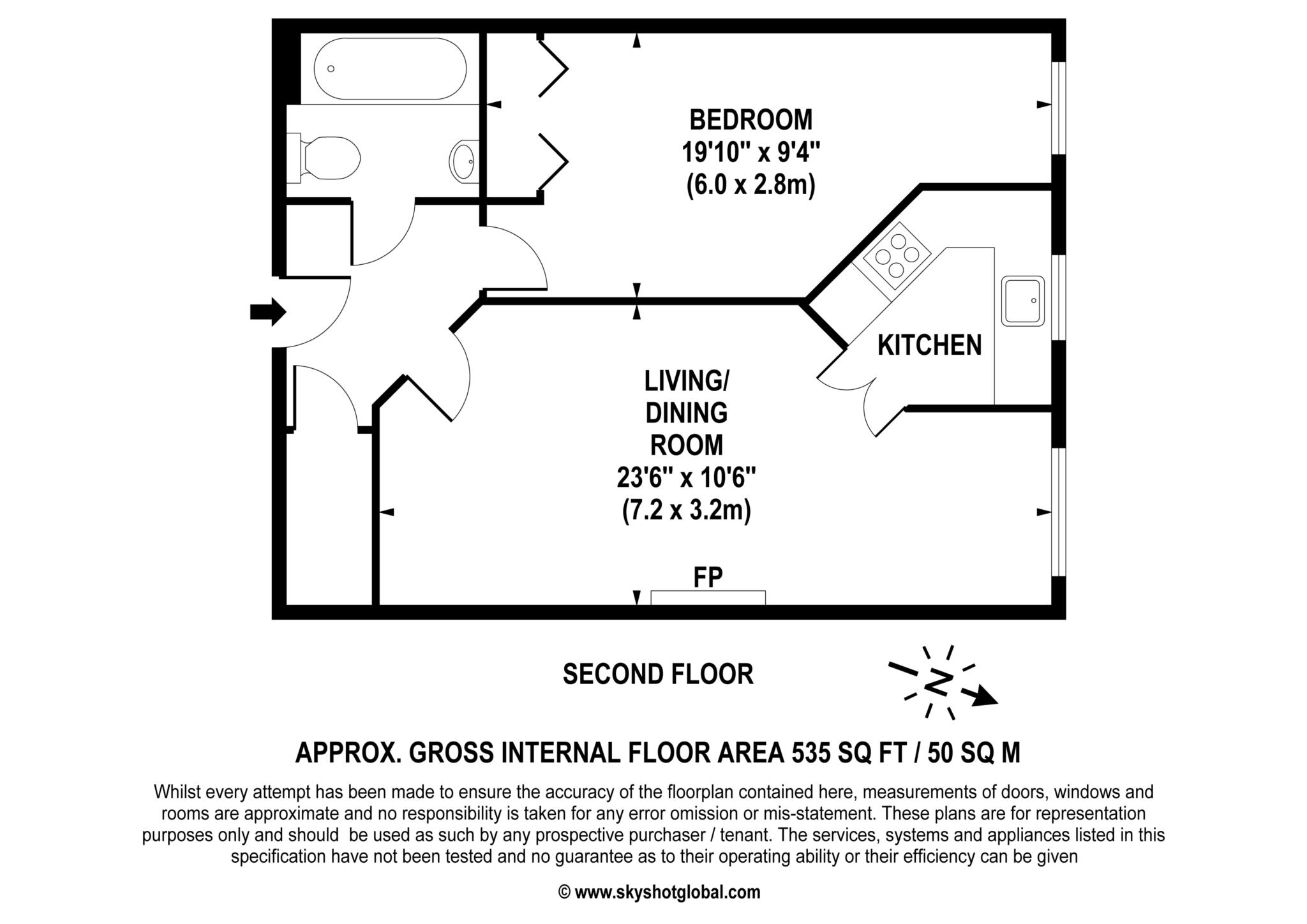 Floorplan - 1 Bedroom Apartment, Bentley Court – Camberley