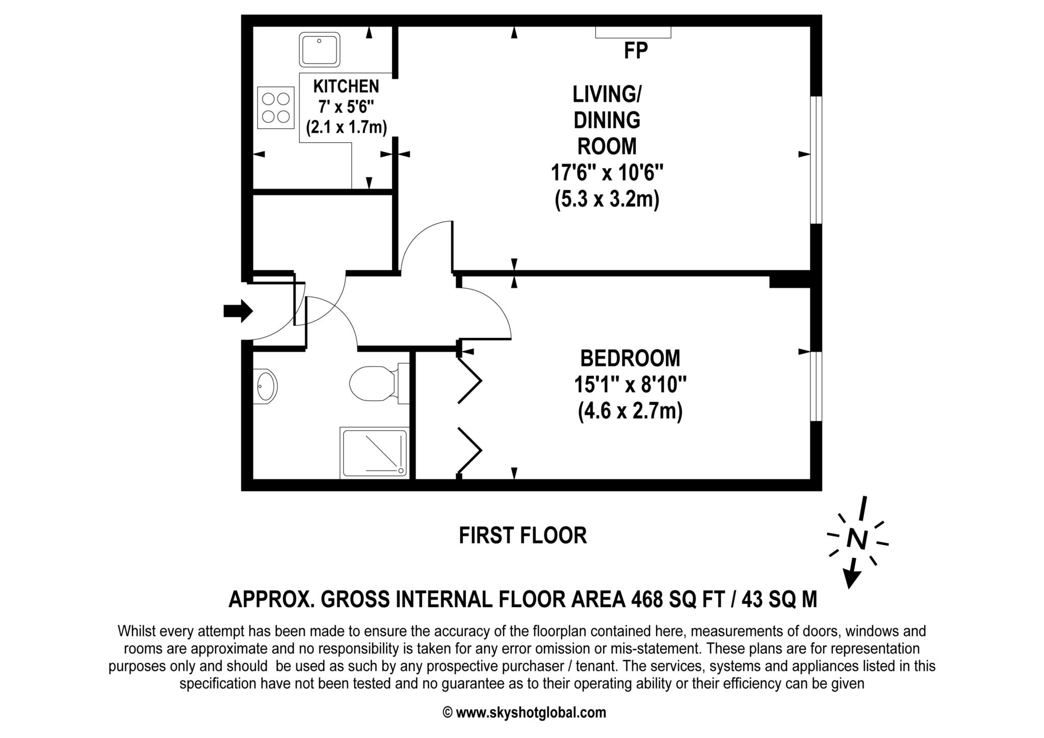 Floorplan - 1 Bedroom Apartment, Winterbourne Court – Bracknell