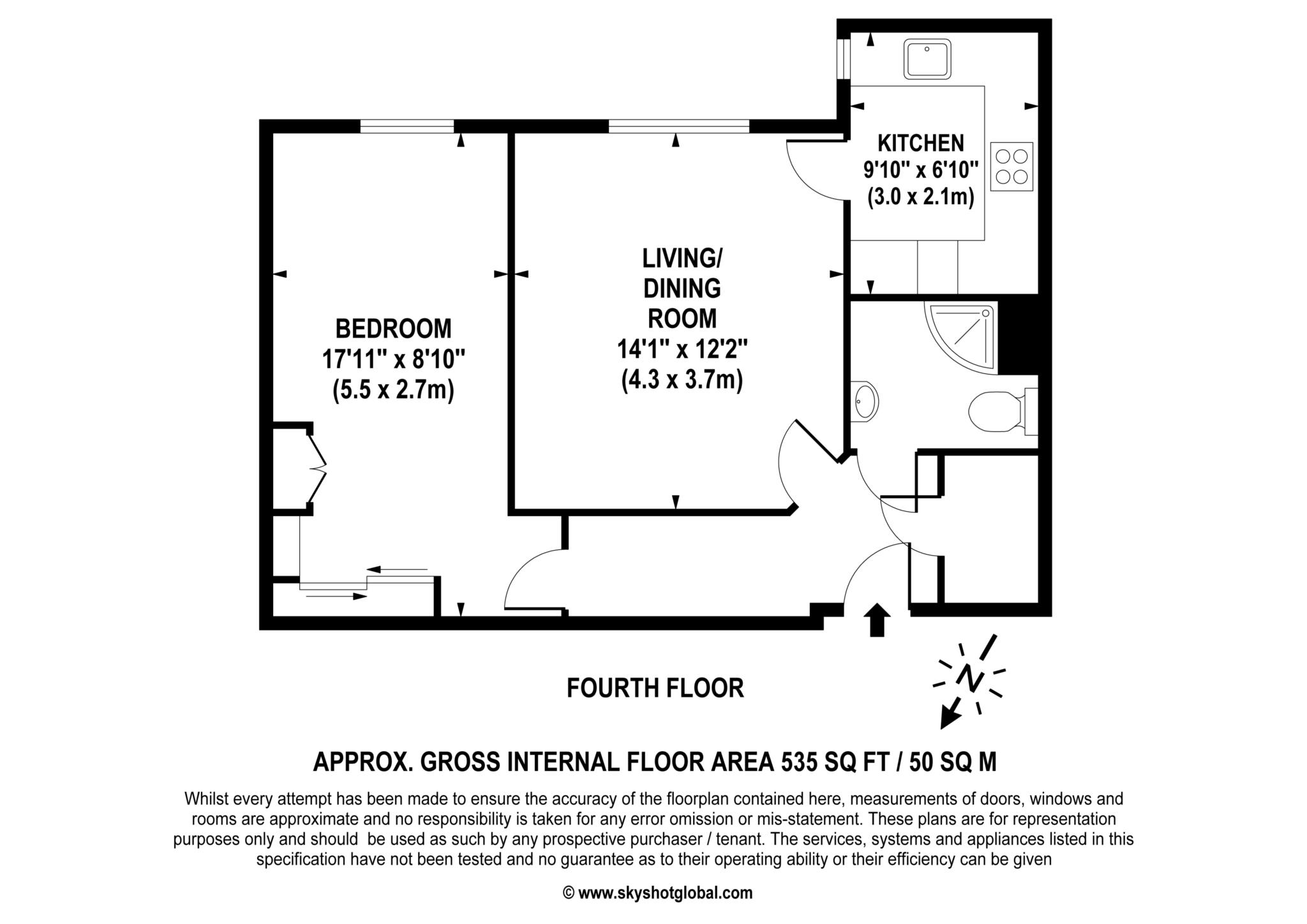Floorplan - 1 Bedroom Apartment, Stokes Lodge – Cambereley