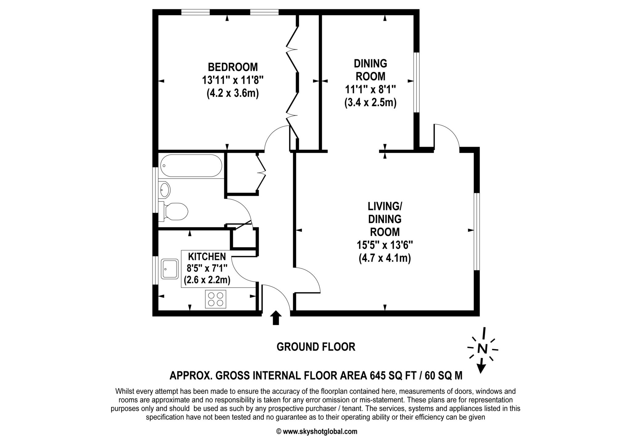 Floorplan - 1 Bedroom Apartment, Clarefield Court – Sunningdale