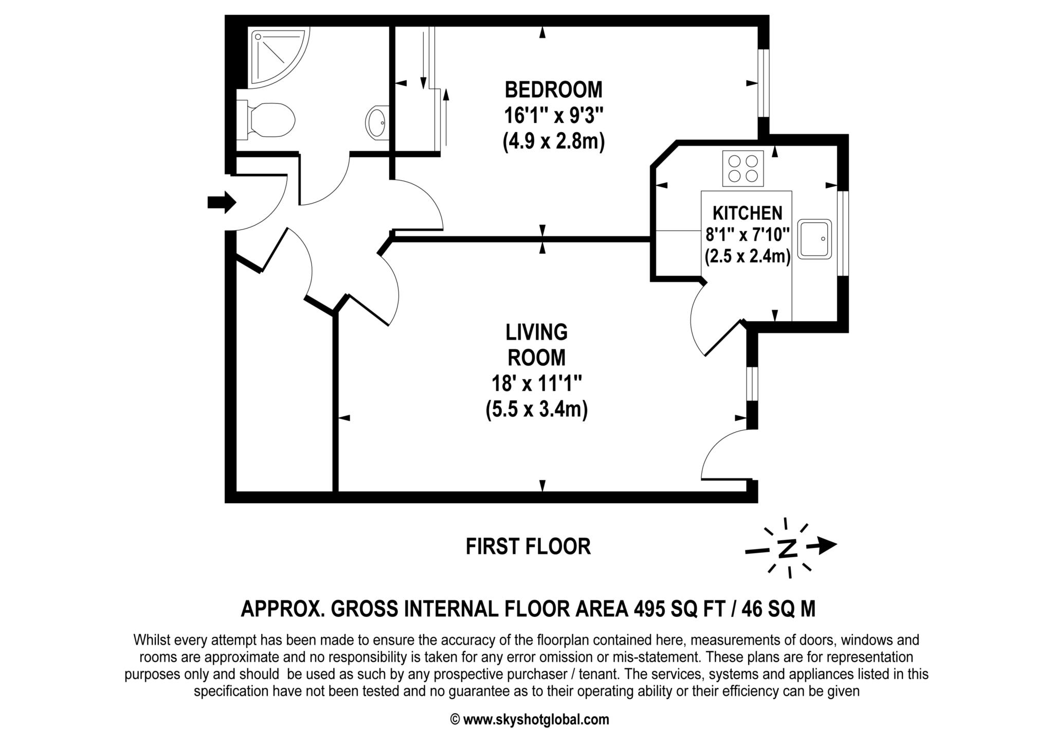 Floorplan - 1 Bedroom Apartment, Stokes Lodge – Cambereley