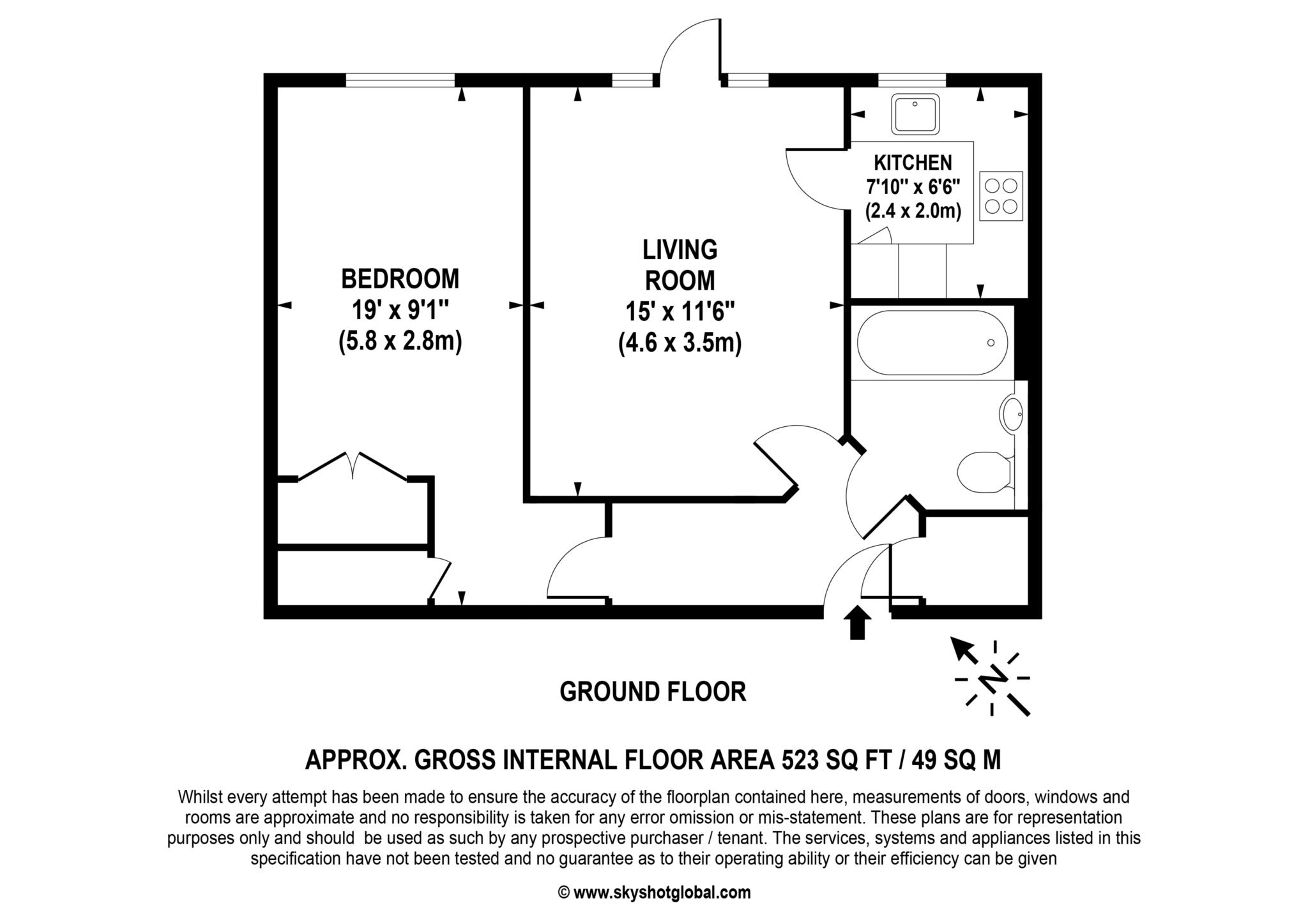 Floorplan - 1 Bedroom Apartment, Pegasus Court – Egham