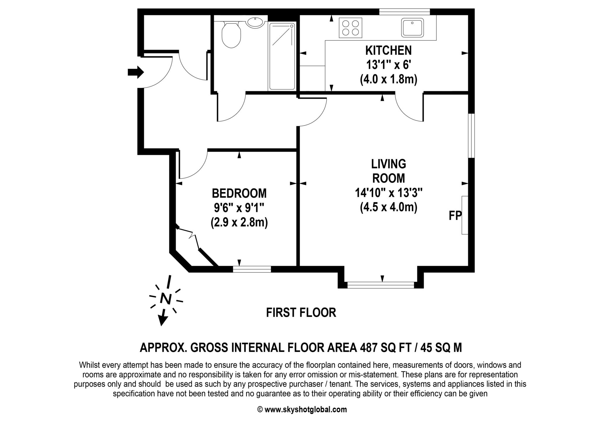 Floorplan - 1 Bedroom Apartment, Firwood Court – Camberley
