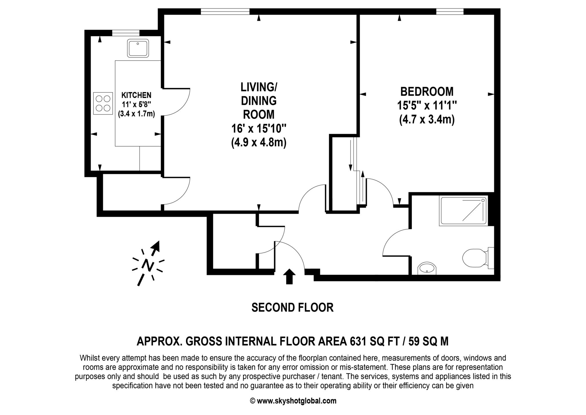 Floorplan - 1 Bedroom Apartment, Wellington Lodge – Camberley