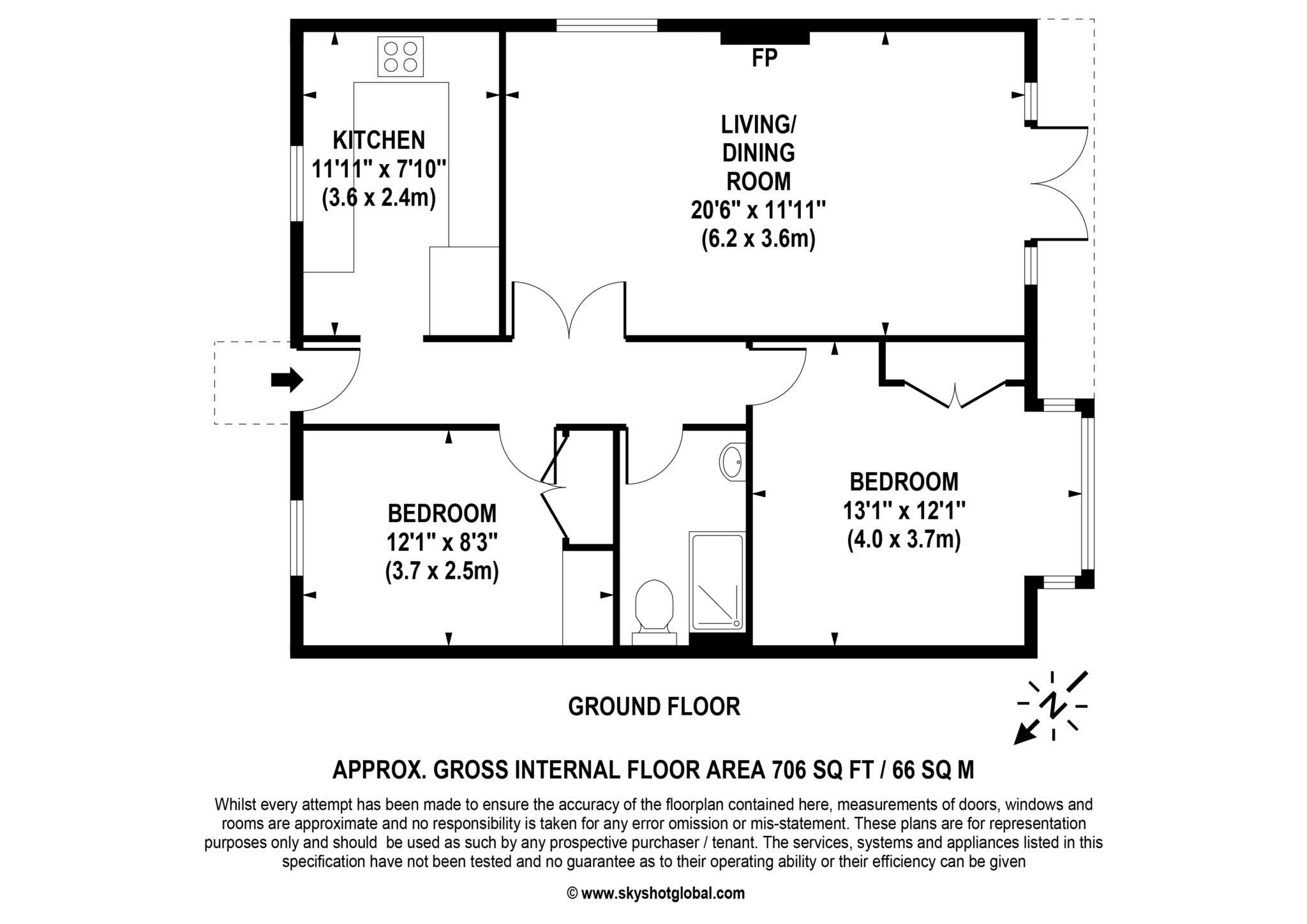 Floorplan - 2 Bedroom Bungalow, Meridian Court – Ascot