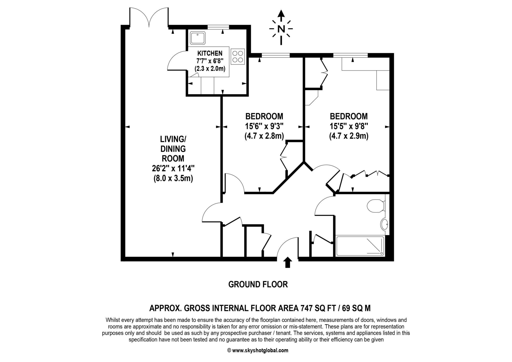 Floorplan - 2 Bedroom Apartment, Pegasus Court – Egham