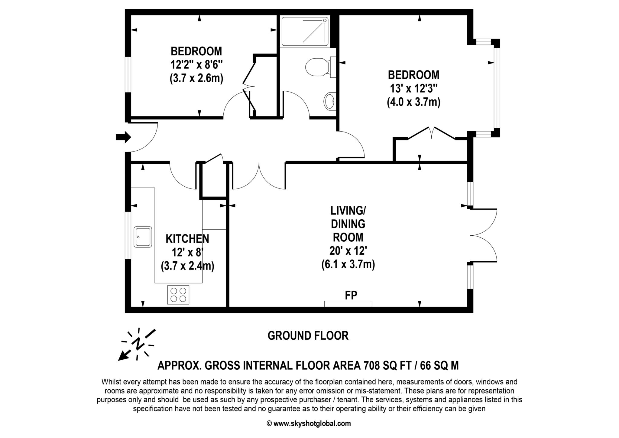 Floorplan - 2 Bedroom Bungalow, Meridian Court – Ascot