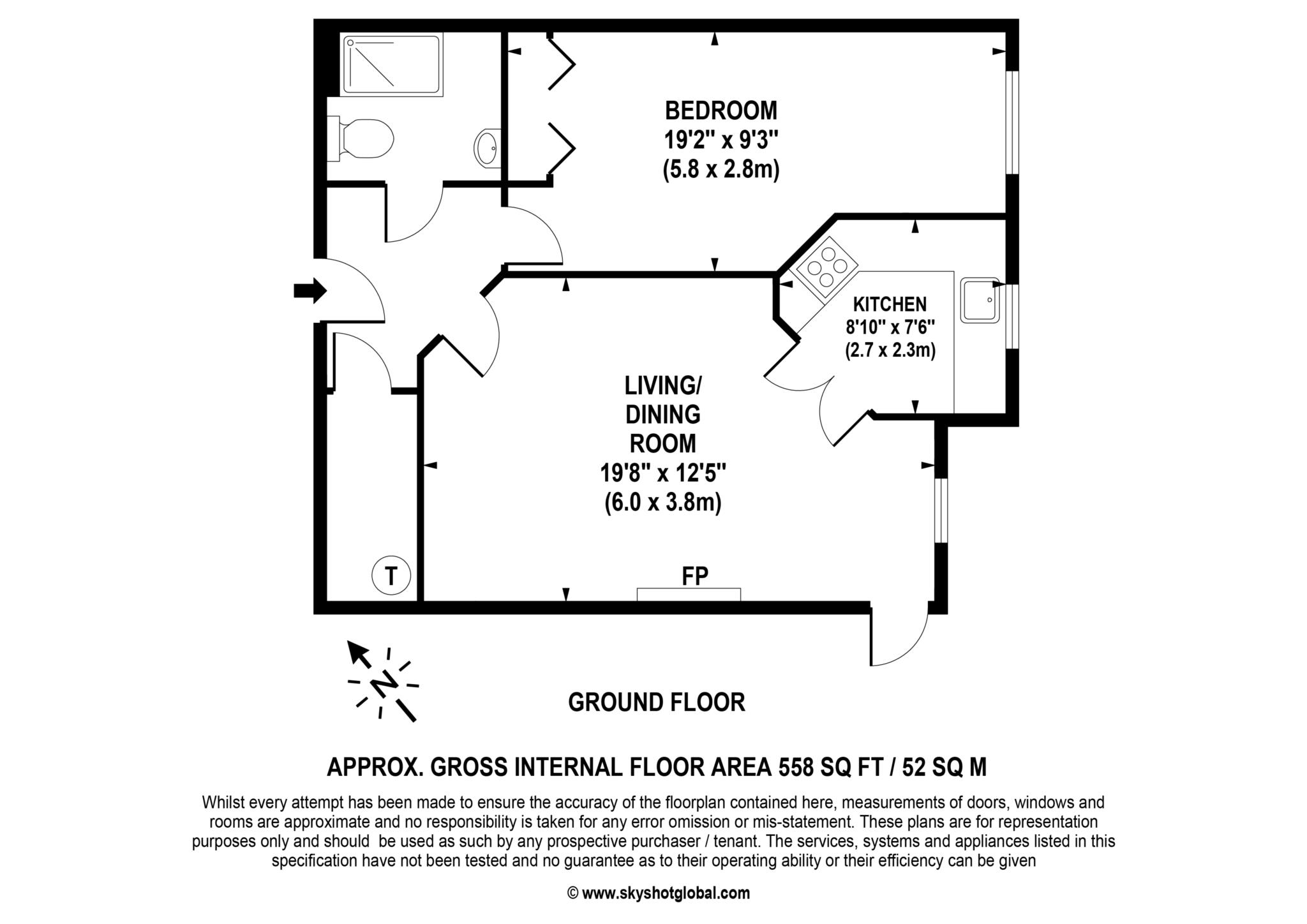 Floorplan - 1 Bedroom Apartment, Reeves Court – Camberley