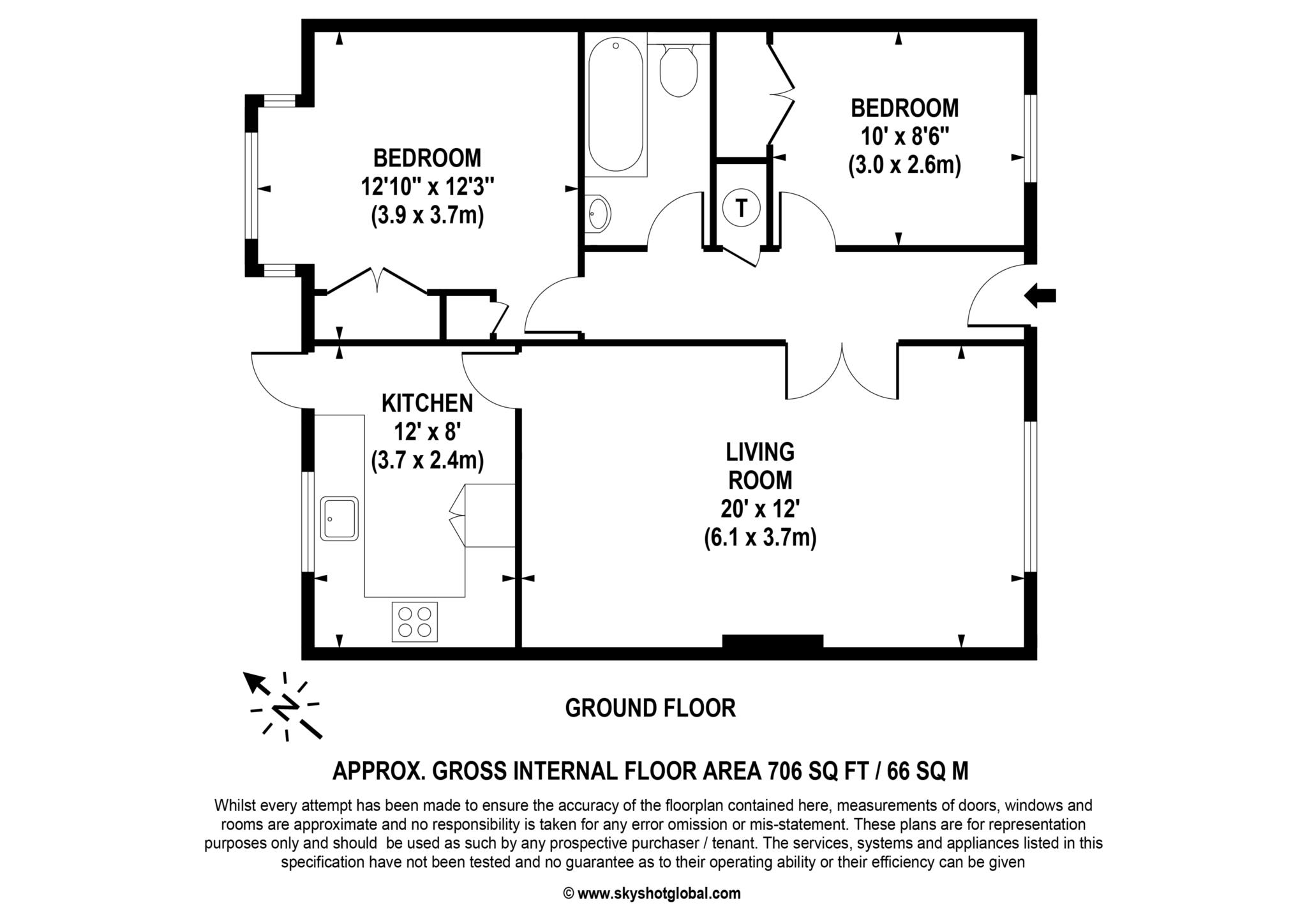 Floorplan - 2 Bedroom Bungalow, Meridian Court – Ascot