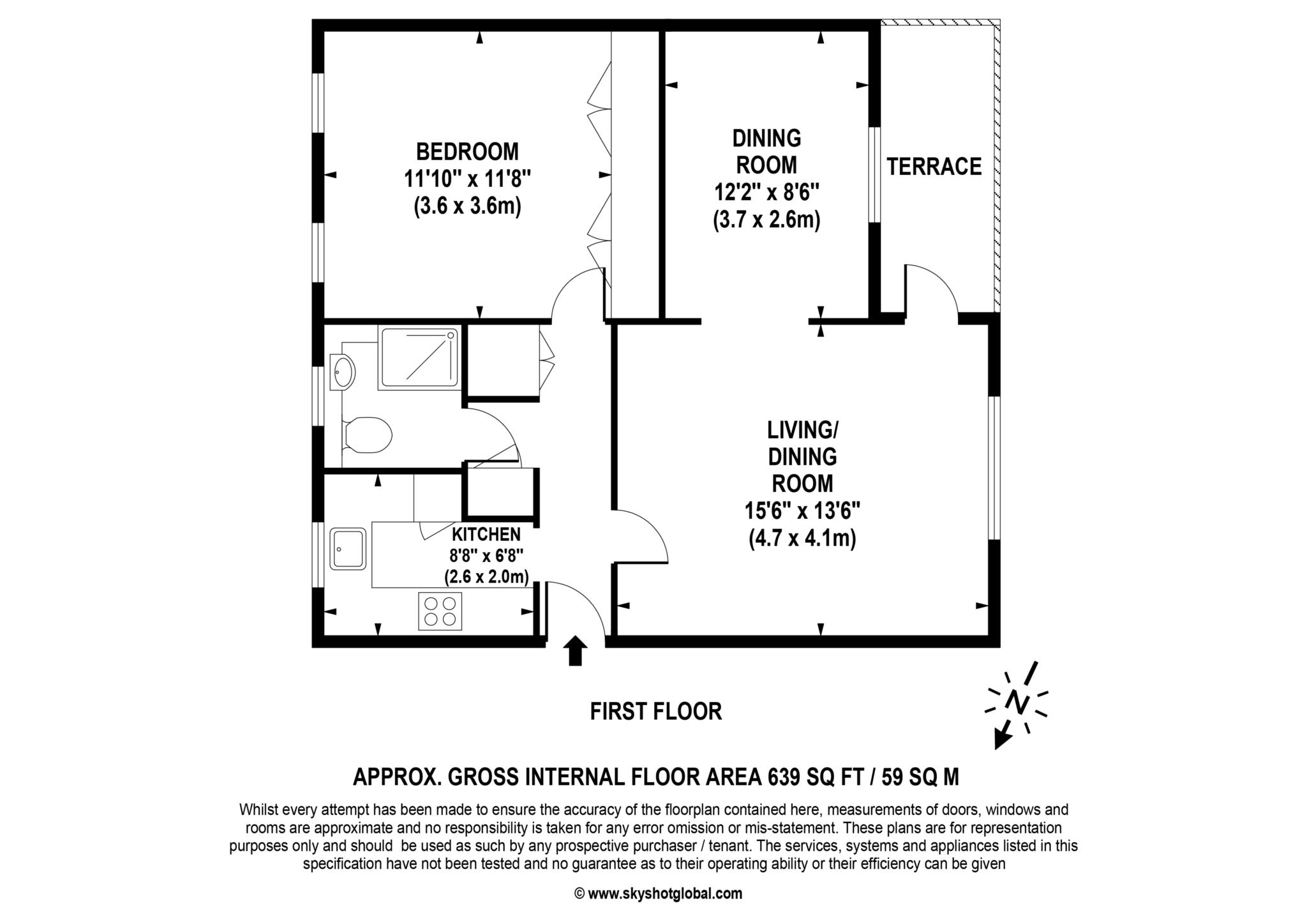 Floorplan - 1 Bedroom Apartment, Clarefield Court – Sunningdale