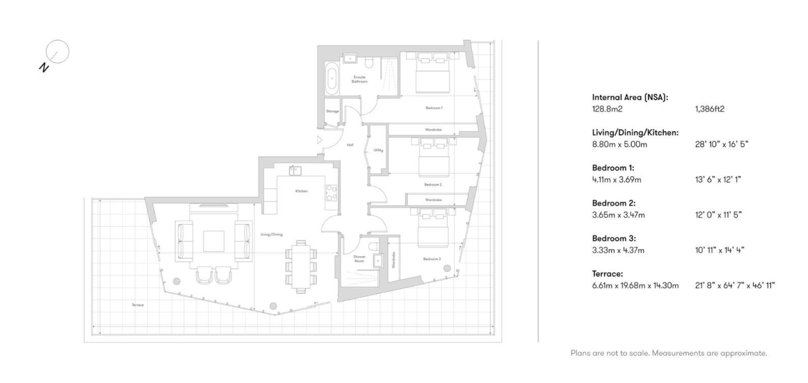 Floorplan - 3 Bedroom Apartment, Riverstone Kensington – Kensington