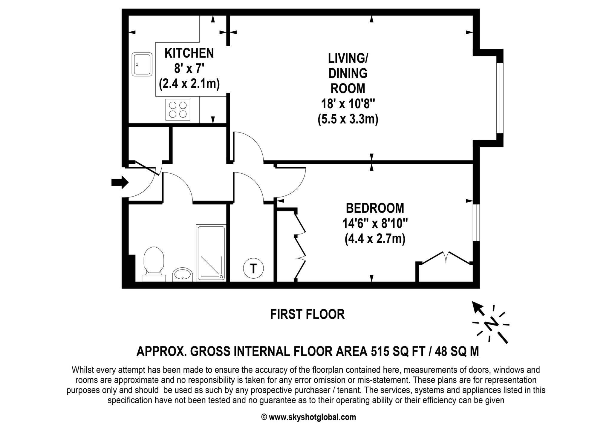 Floorplan - 1 Bedroom Apartment, Oak Lodge – Crowthorne