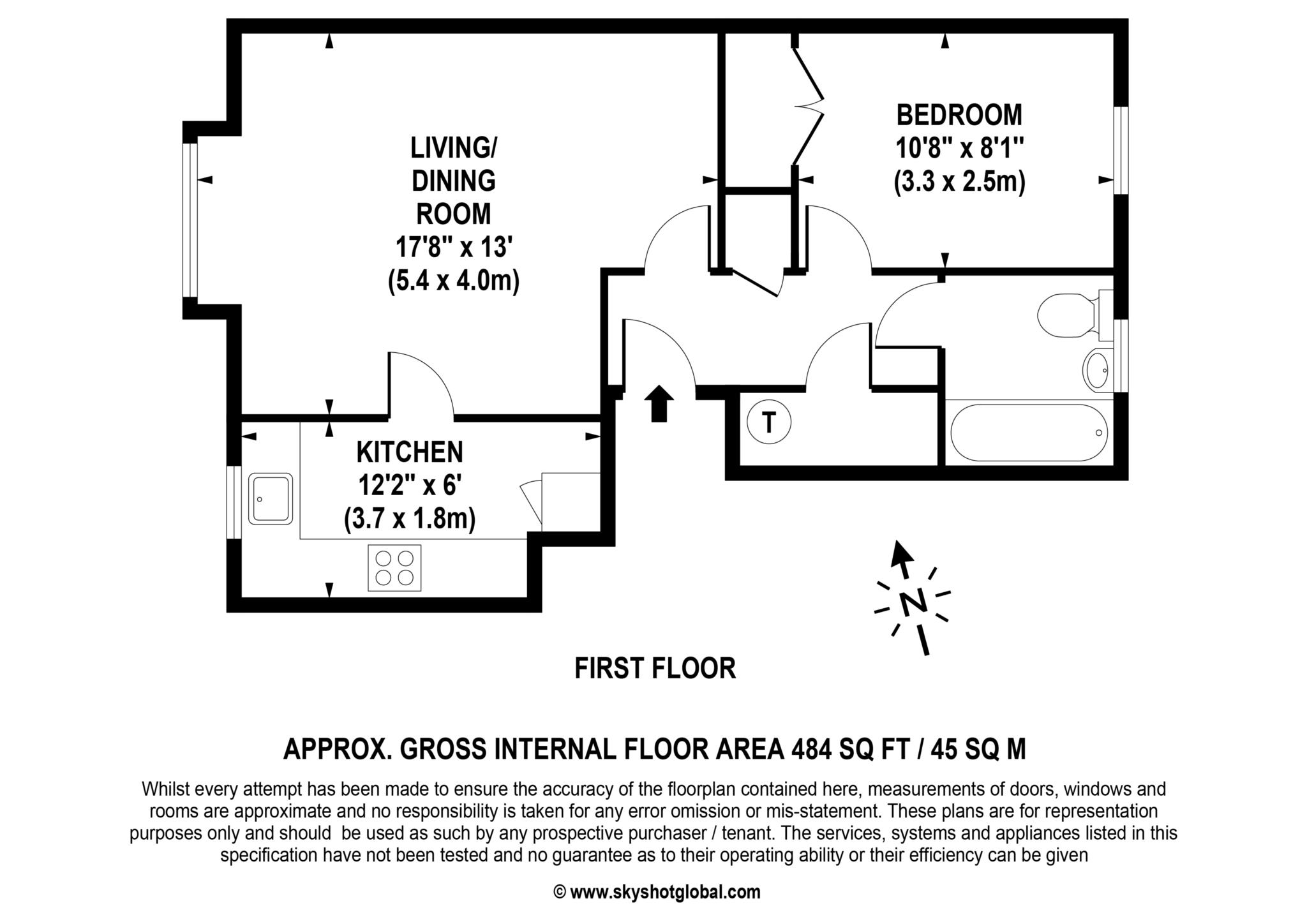 Floorplan - 1 Bedroom Apartment, Firwood Court – Camberley
