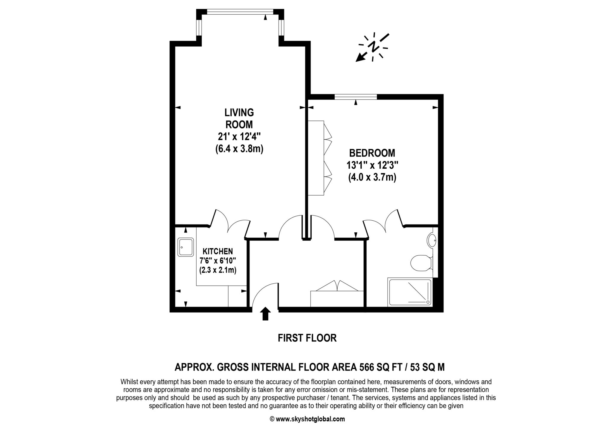 Floorplan - 1 Bedroom Apartment, Hampshire Lakes – Yateley