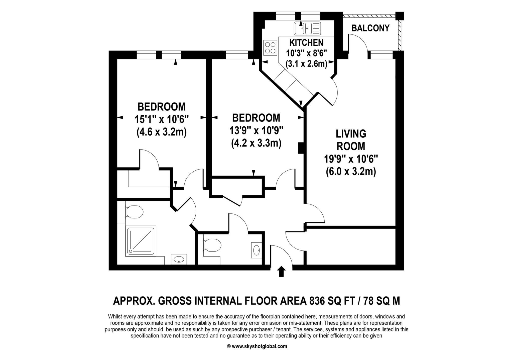 Floorplan - 2 Bedroom Apartment, Augustus House – Virginia Water