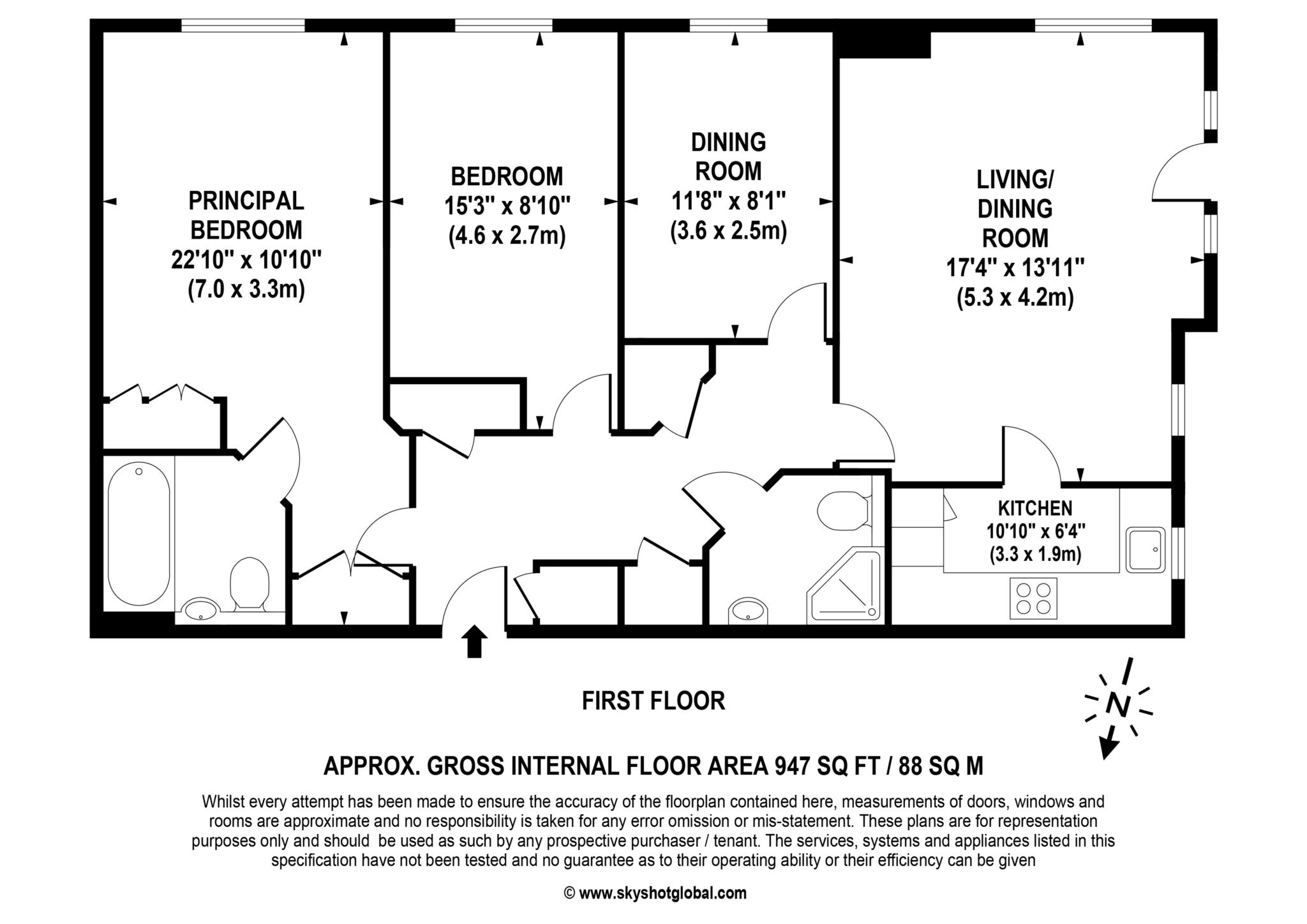 Floorplan - 3 Bedroom Apartment, Pegasus Court – Egham