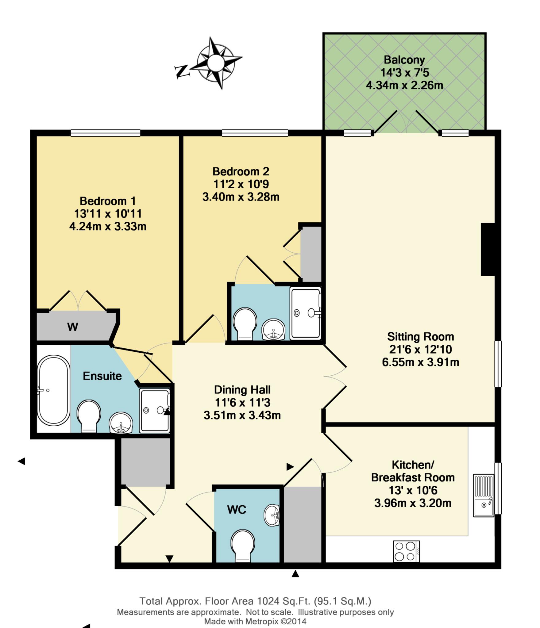 Floorplan - 2 Bedroom Apartment, Claremont Place – Claygate