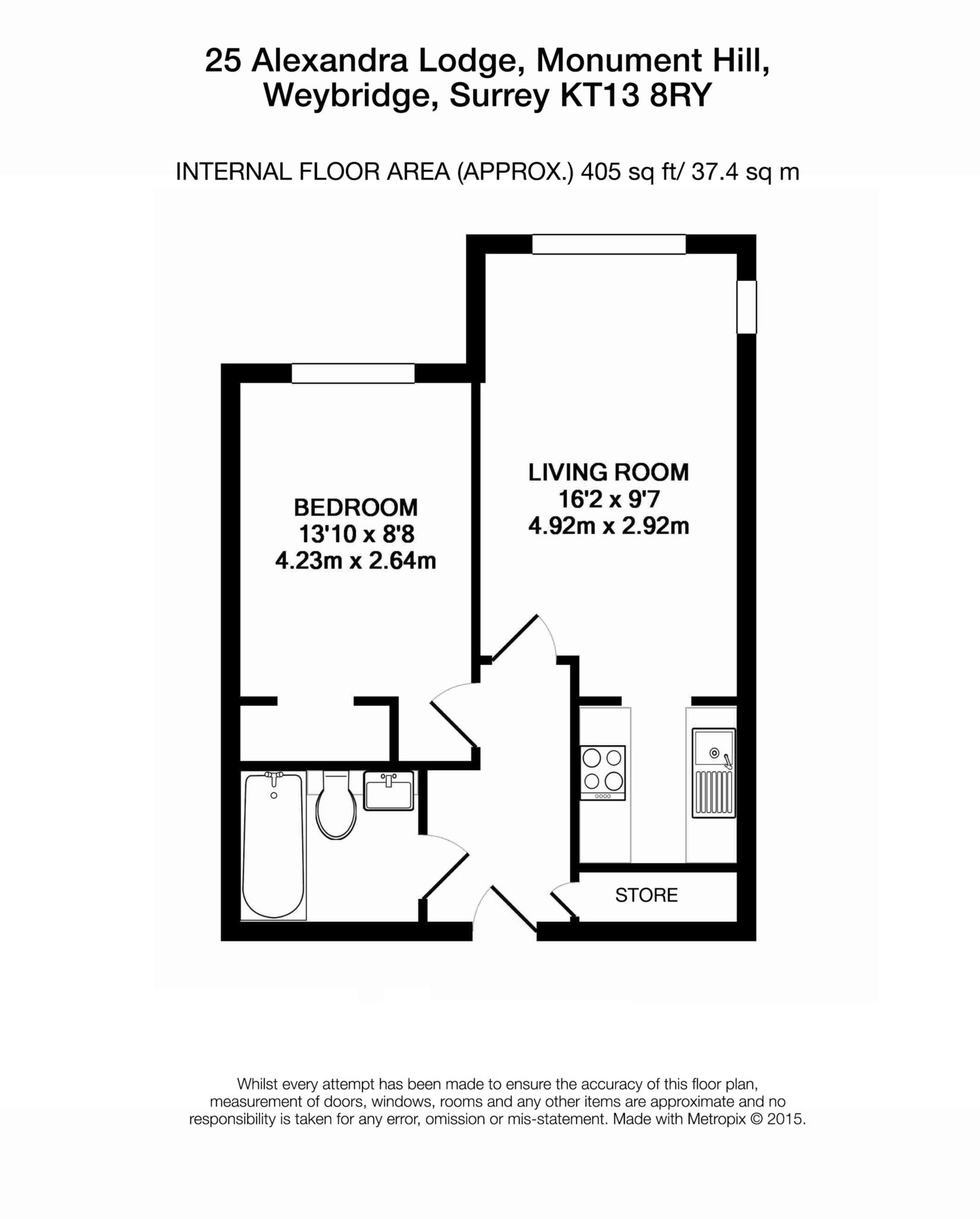 Floorplan - 1 Bedroom Apartment, Alexandra Lodge – Weybridge