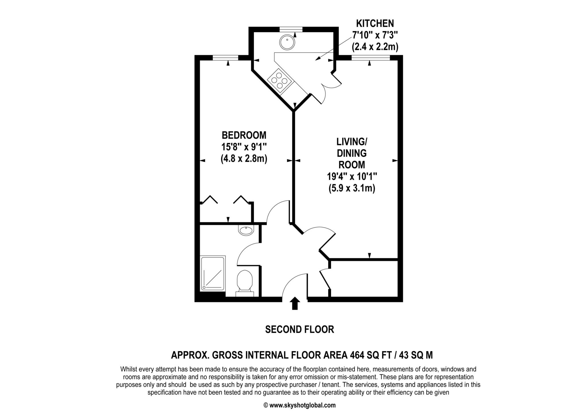 Floorplan - 1 Bedroom Apartment, Lynton Court – Epsom