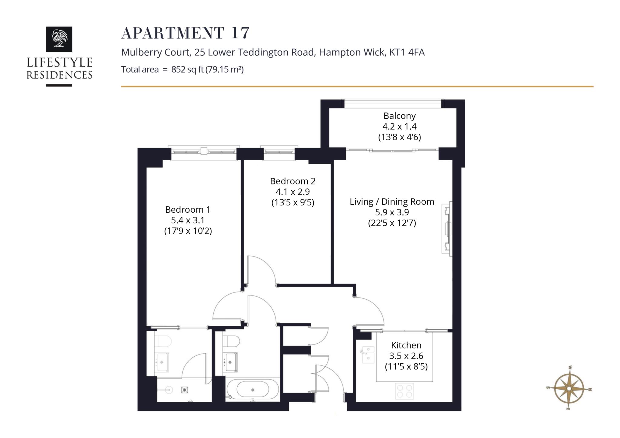 Floorplan - 2 Bedroom Apartment, Mulberry Court – Hampton Wick