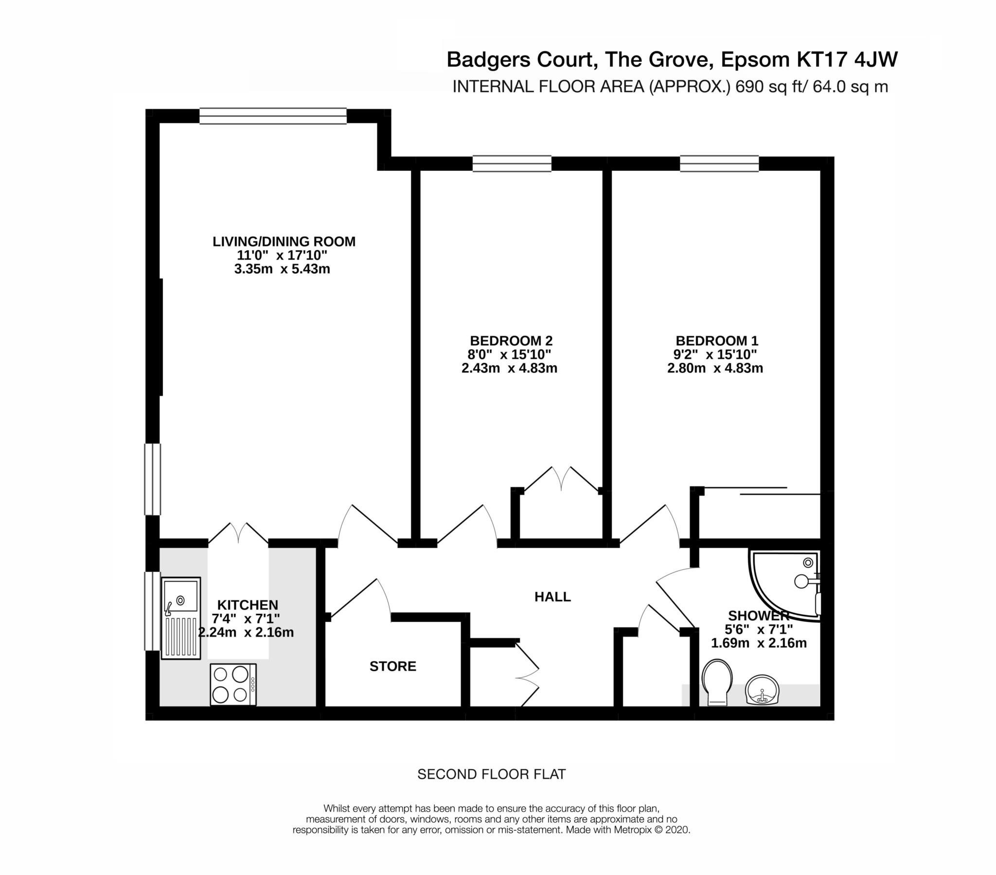 Floorplan - 2 Bedroom Apartment, Badgers Court – Epsom