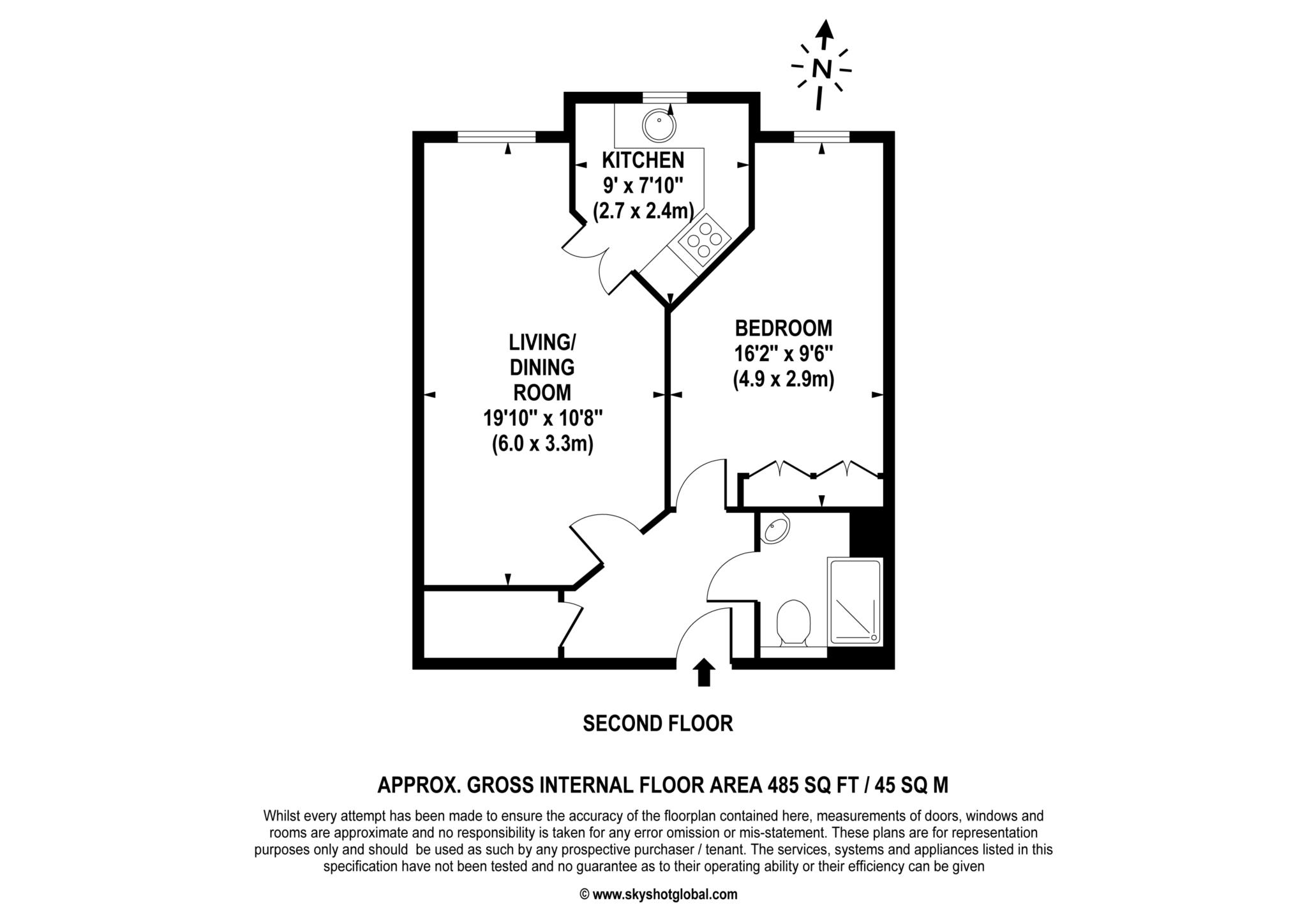 Floorplan - 1 Bedroom Apartment, Badgers Court – Epsom