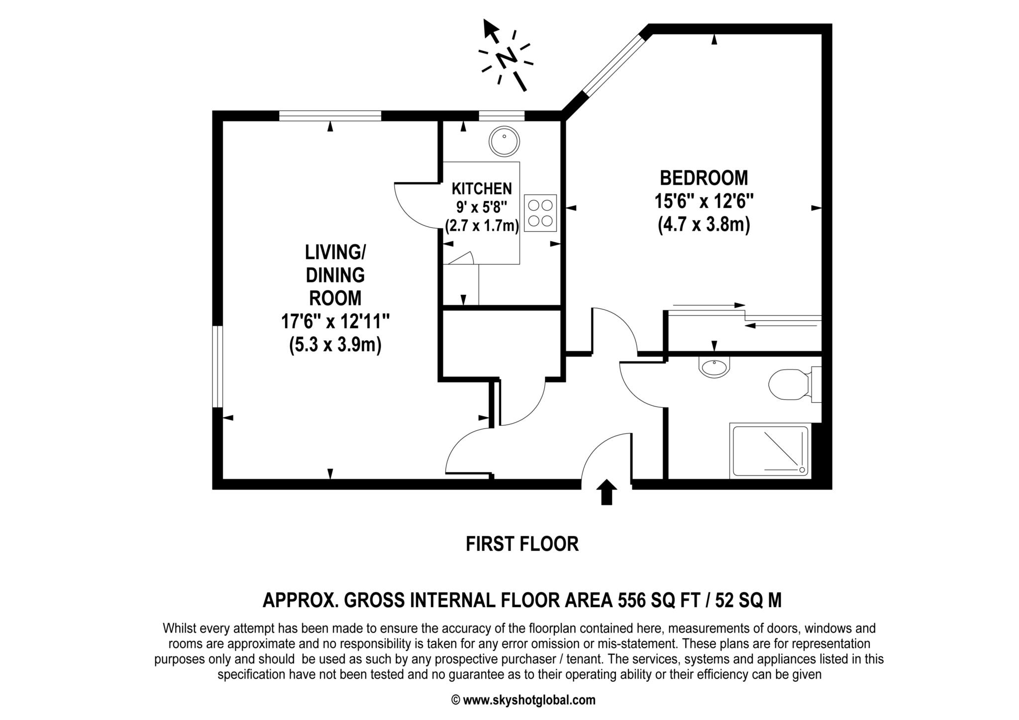 Floorplan - 1 Bedroom Apartment, Dial Stone Court – Weybridge