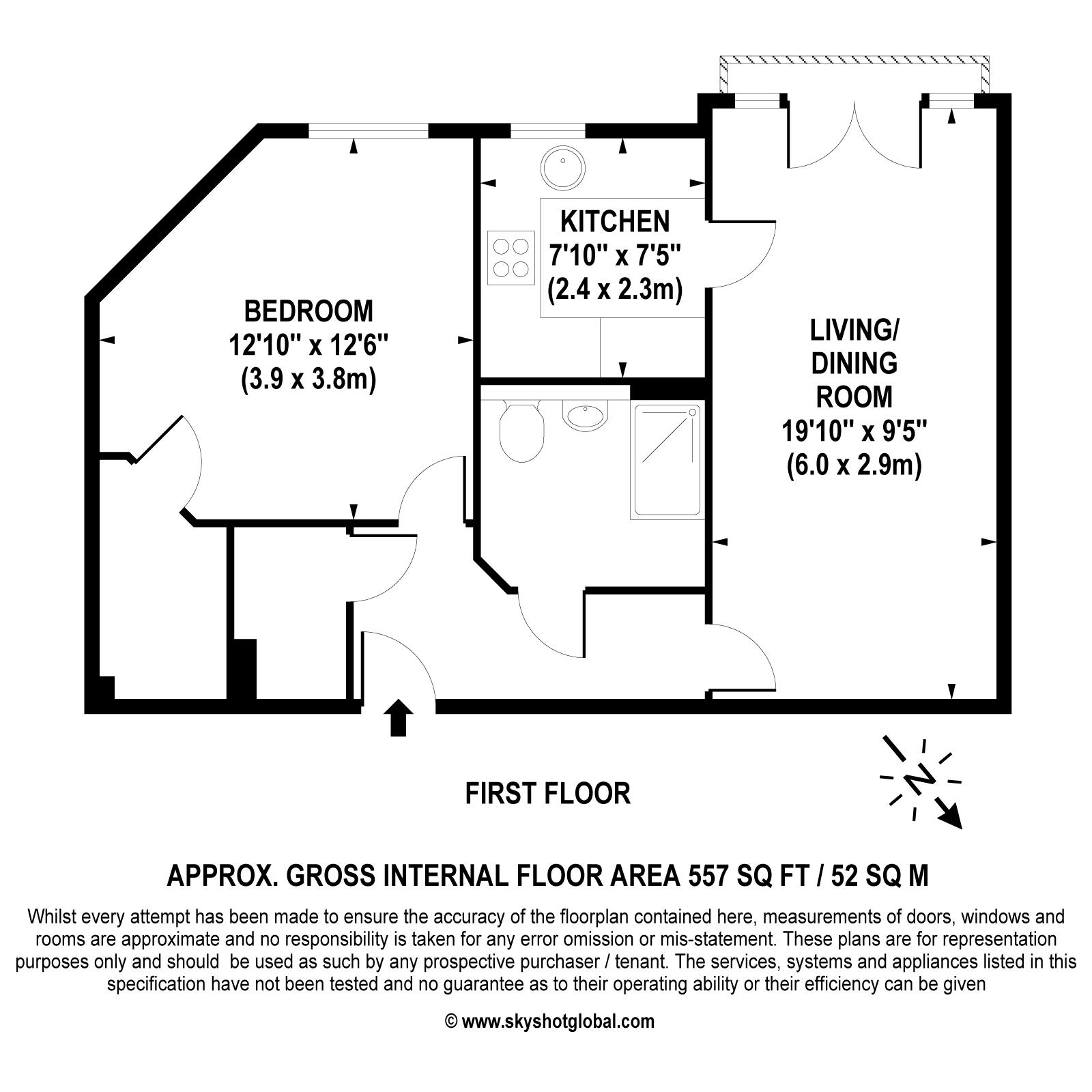 Floorplan - 1 Bedroom Apartment, Meadows House – Walton