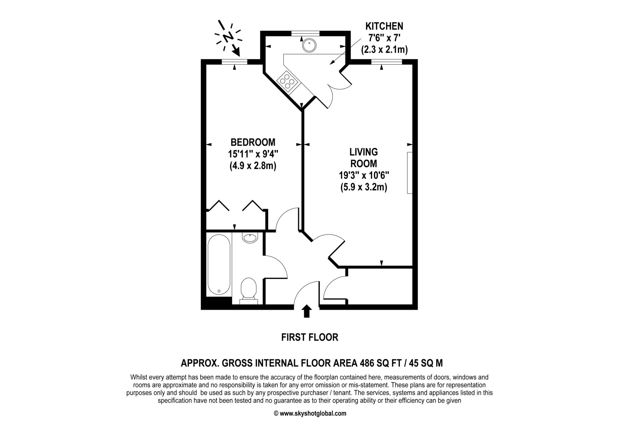 Floorplan - 1 Bedroom Apartment, Calverley Court – Ewell