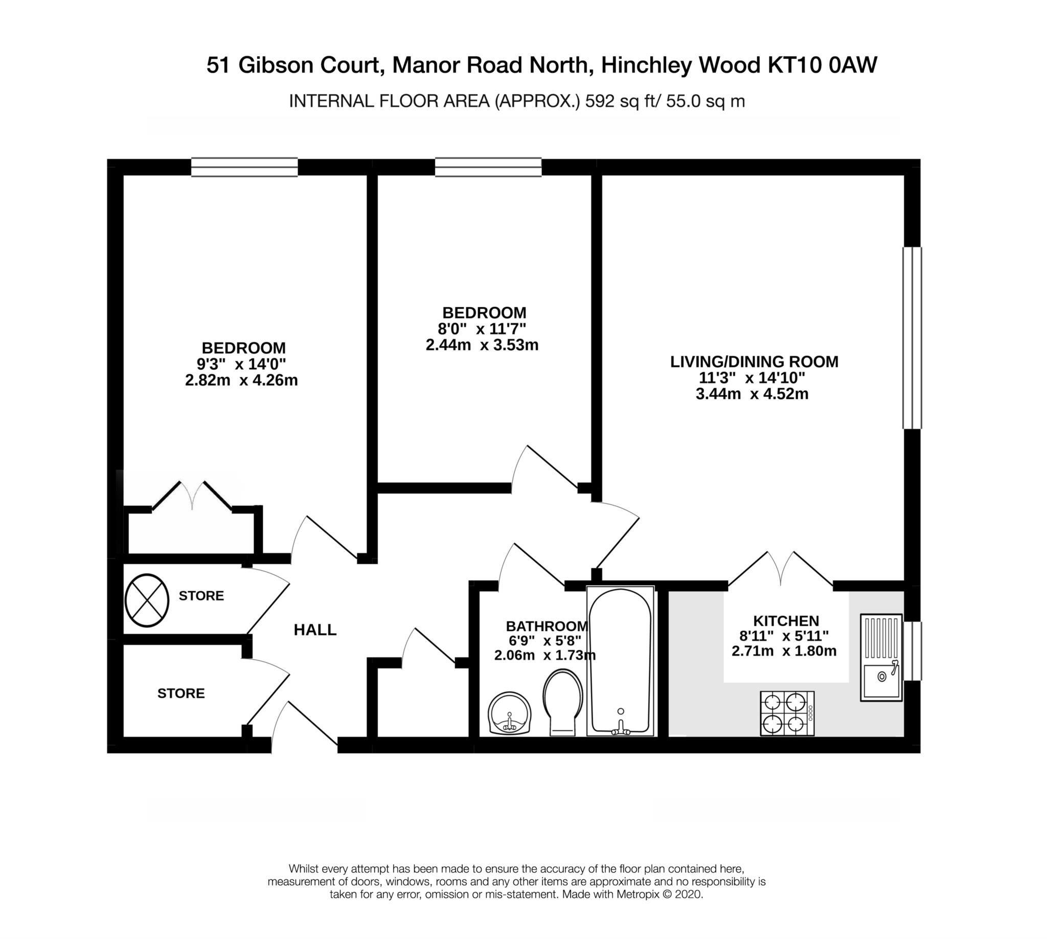 Floorplan - 2 Bedroom Apartment, Gibson Court – Hinchley Wood