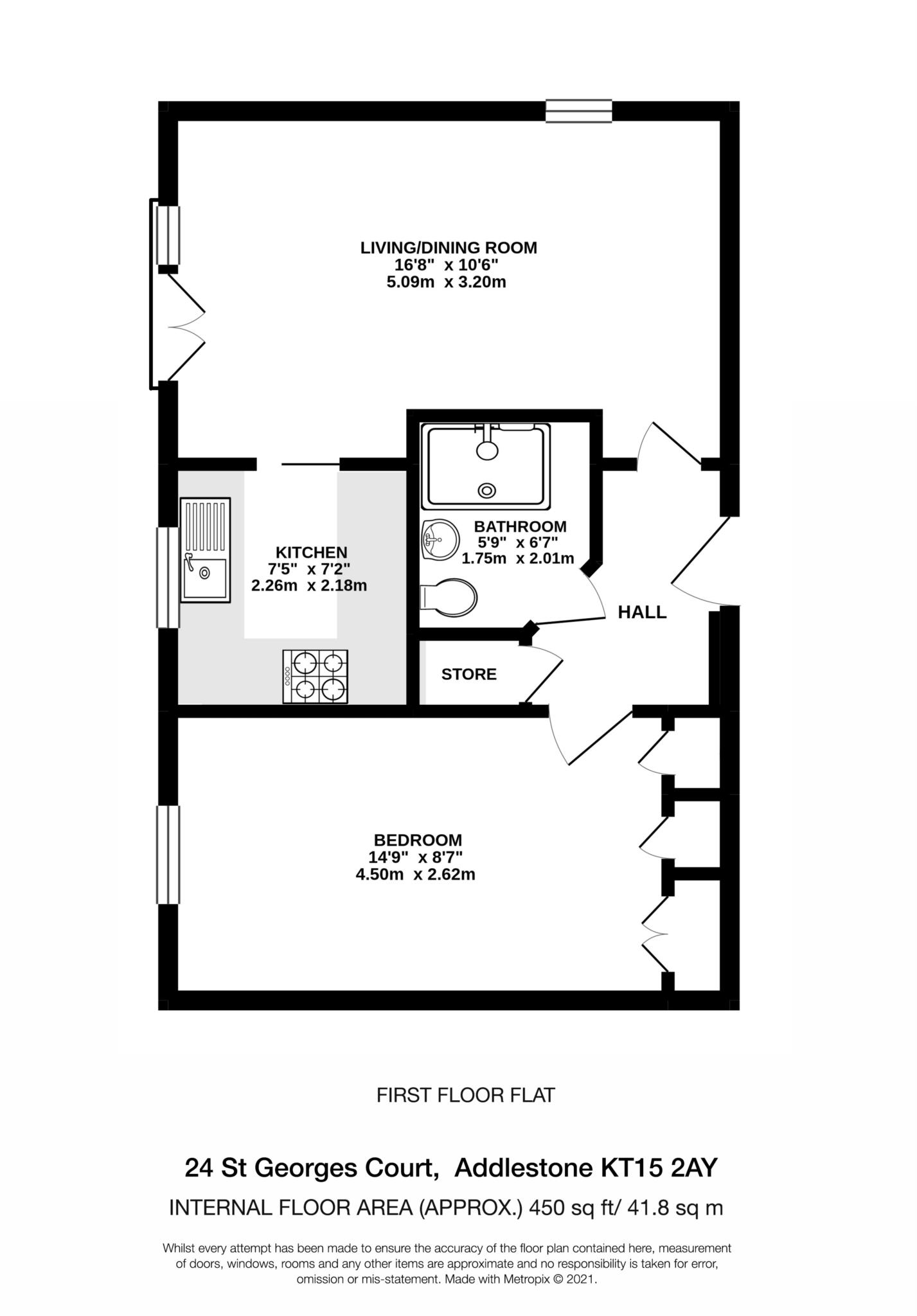 Floorplan - 1 Bedroom Apartment, St Georges Court – Addlestone