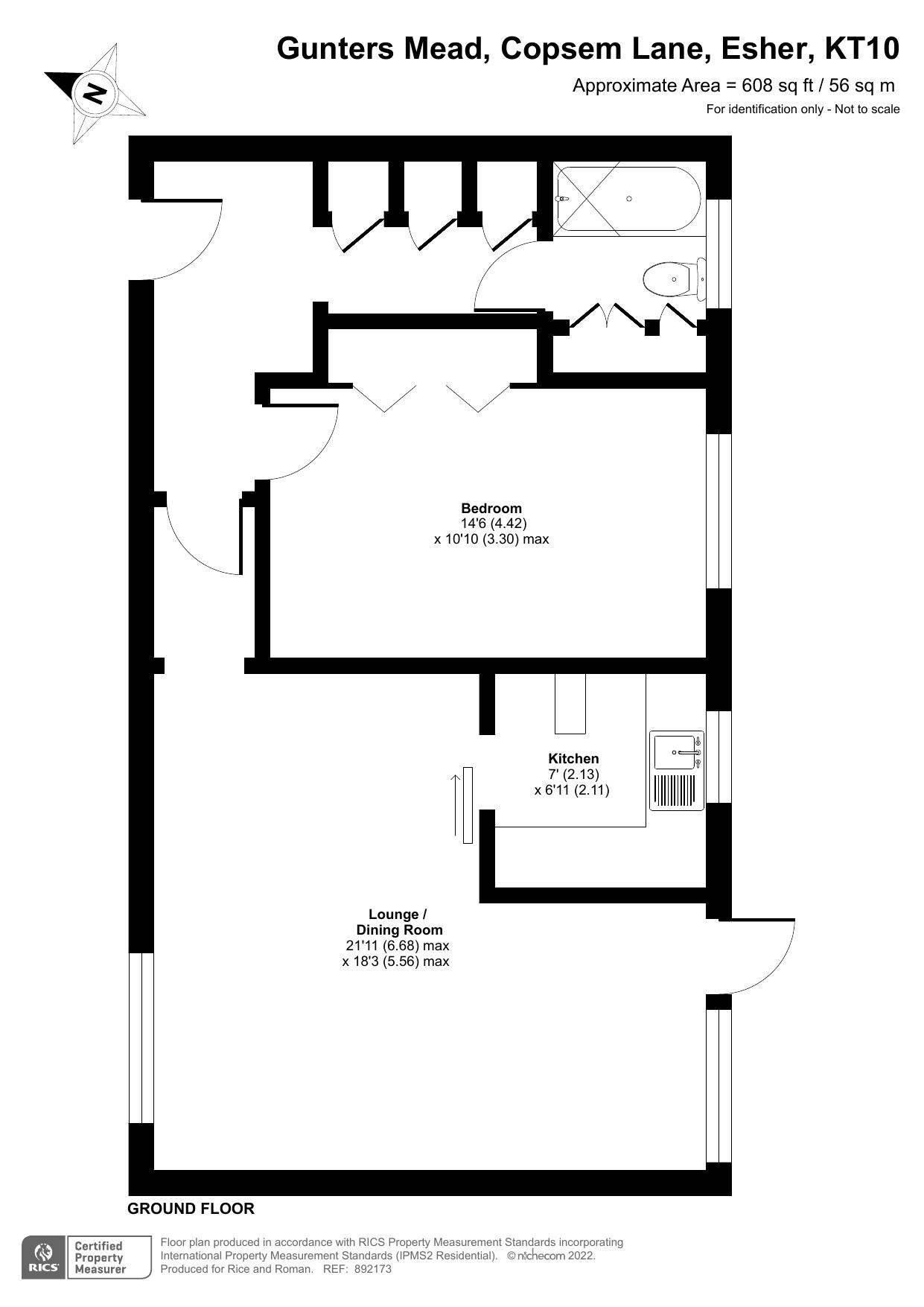 Floorplan - 1 Bedroom Apartment, Gunters Mead – Esher