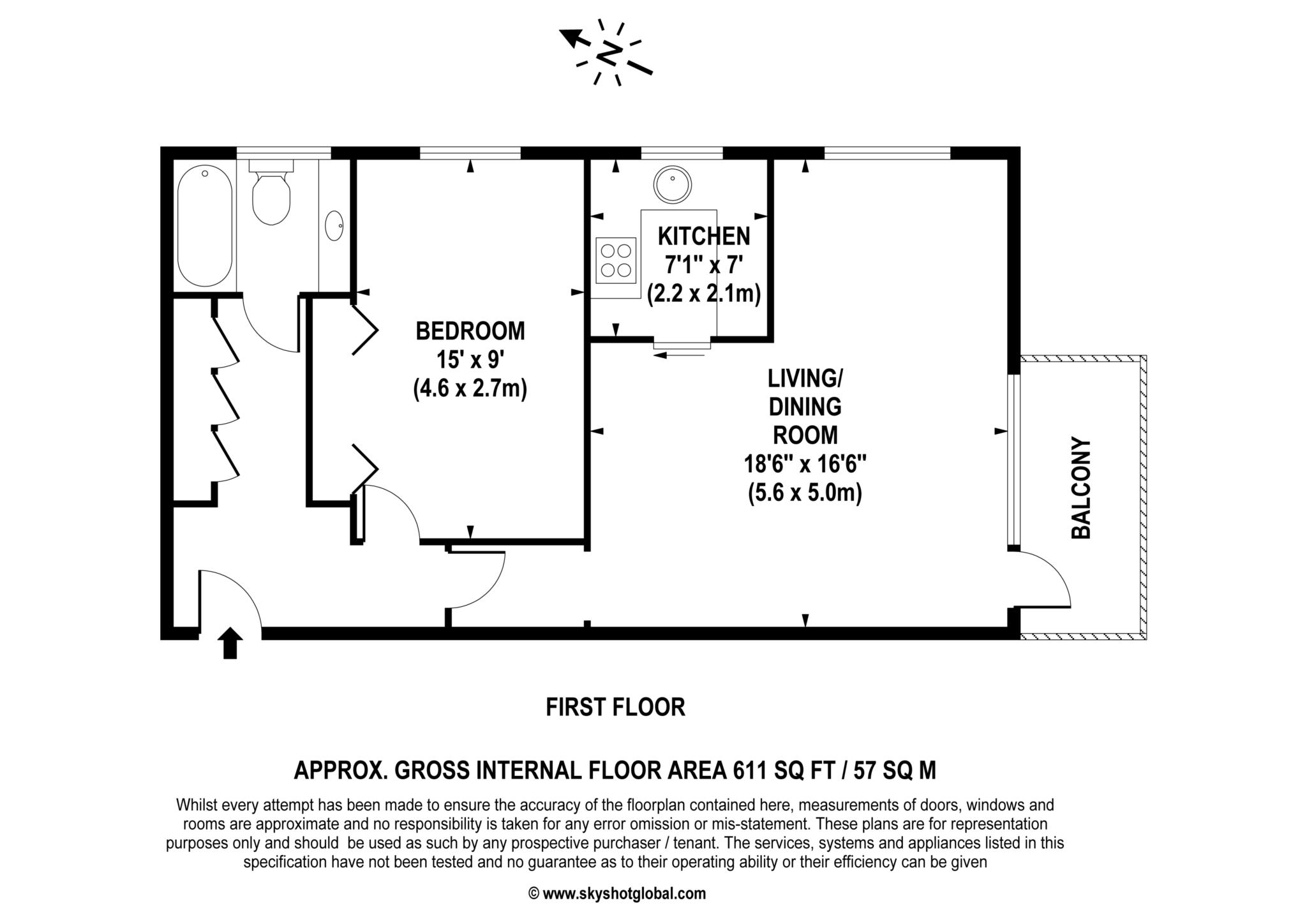 Floorplan - 1 Bedroom Apartment, Gunters Mead – Esher