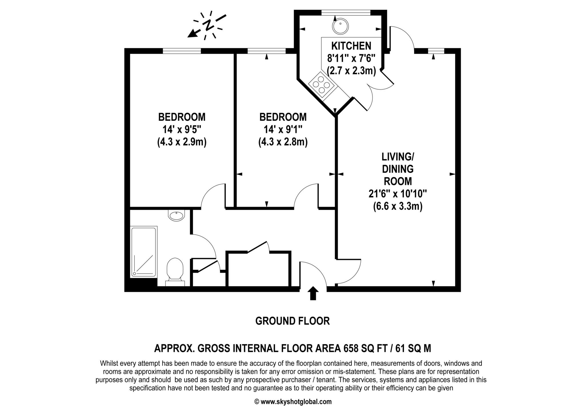 Floorplan - 2 Bedroom Apartment, Gibson Court – Hinchley Wood