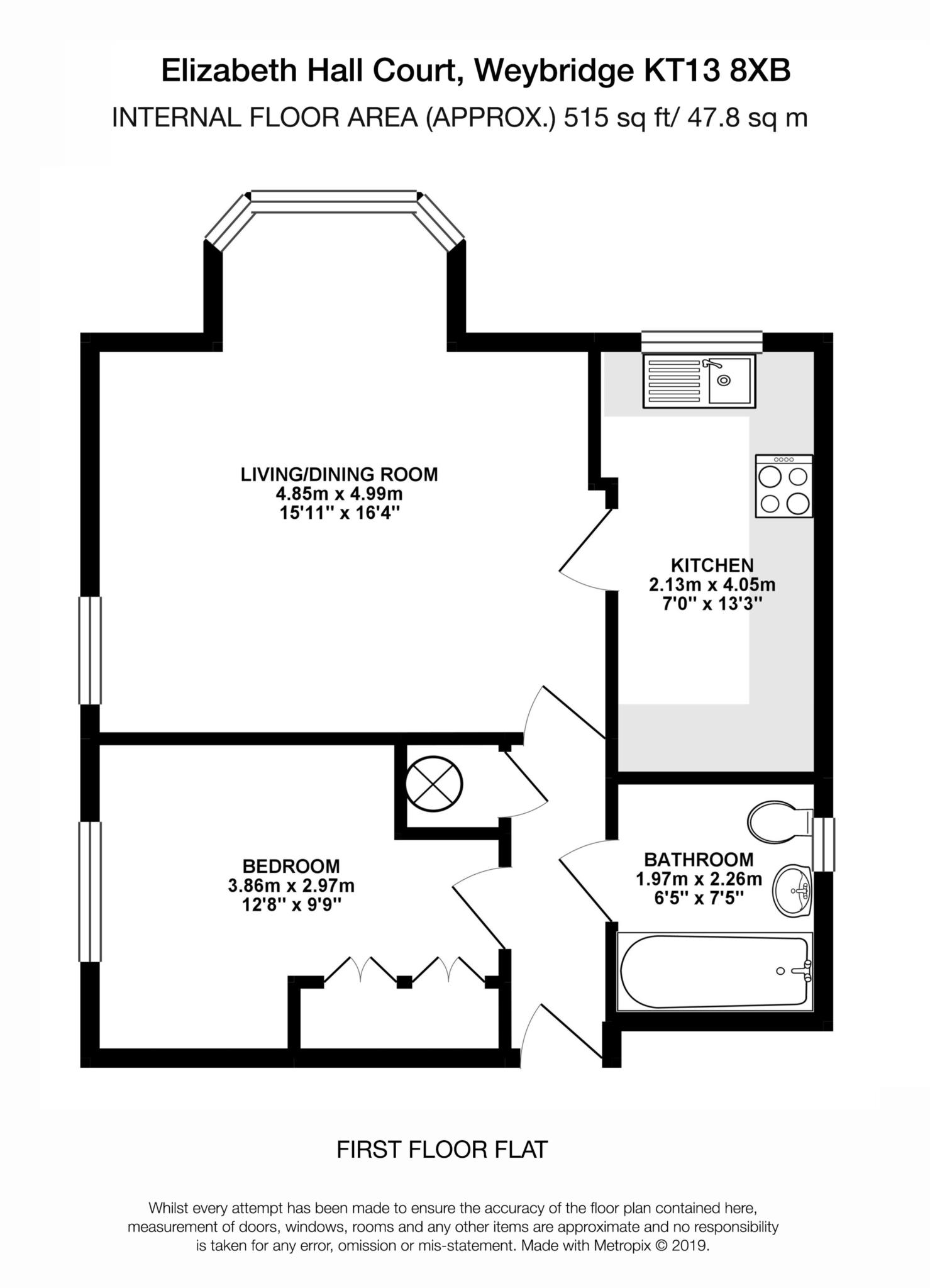 Floorplan - 1 Bedroom Apartment, Elizabeth Hart Court – Weybridge
