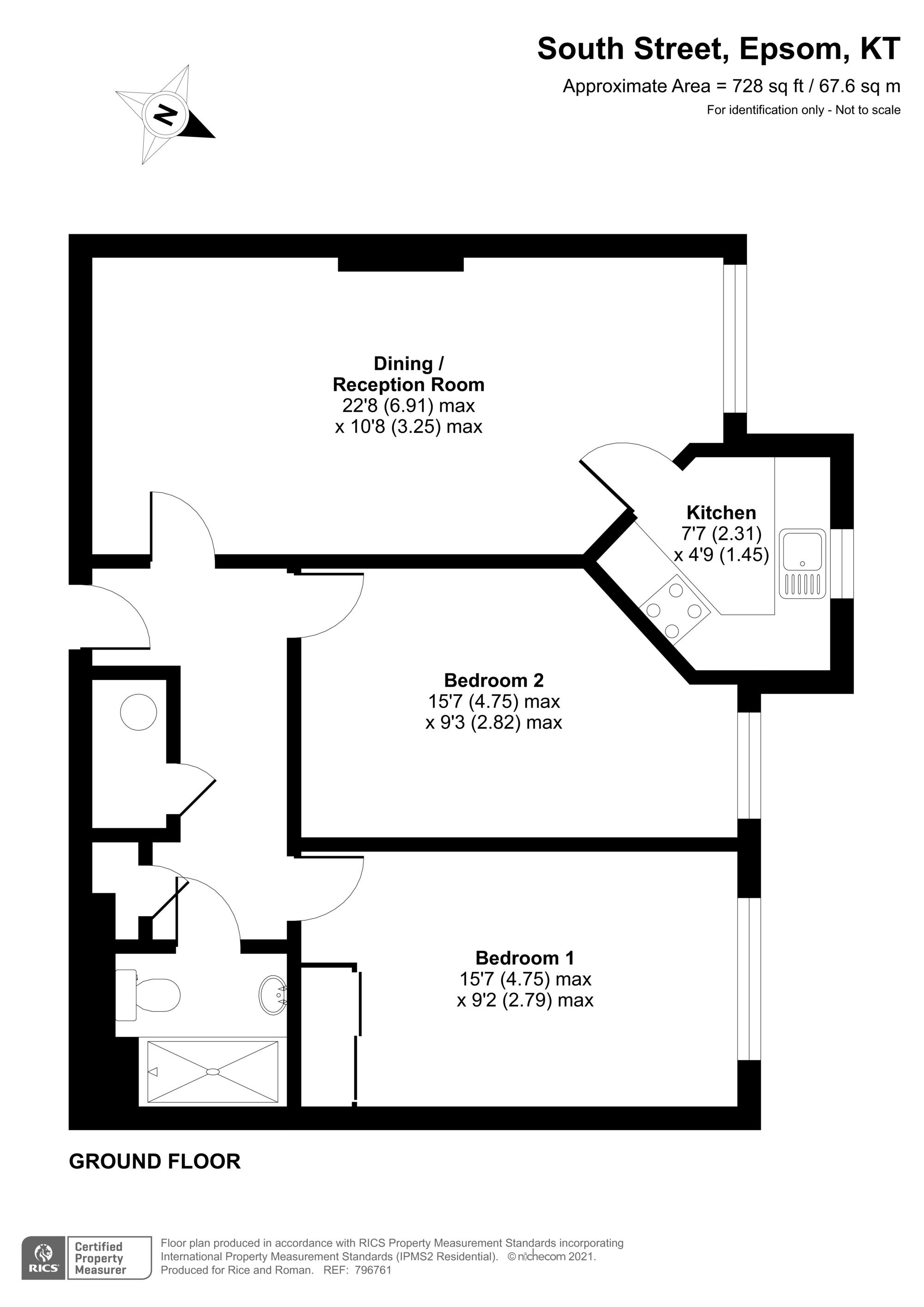 Floorplan - 2 Bedroom Apartment, Saddlers Court – Epsom
