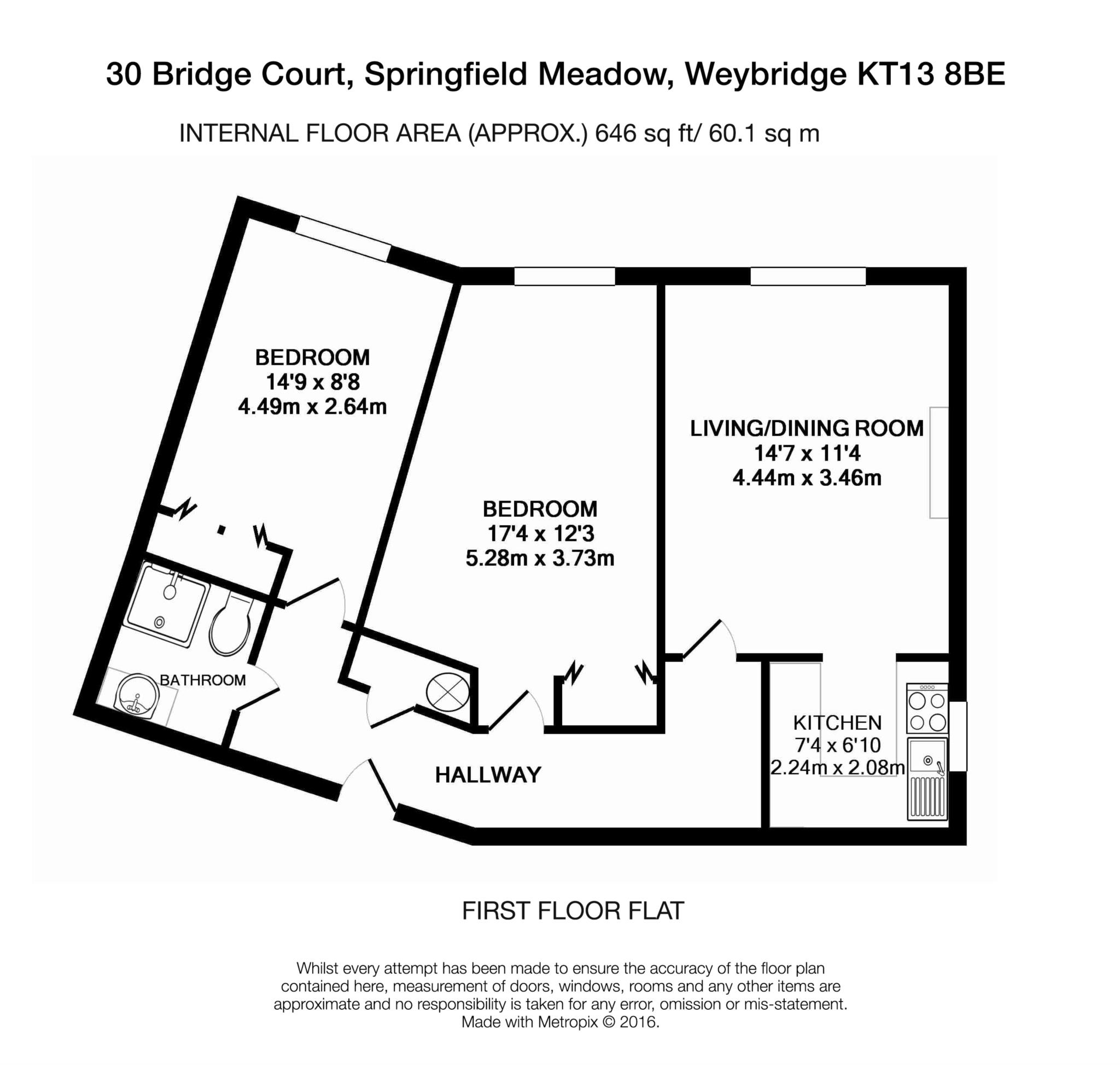 Floorplan - 2 Bedroom Apartment, Bridge Court – Weybridge