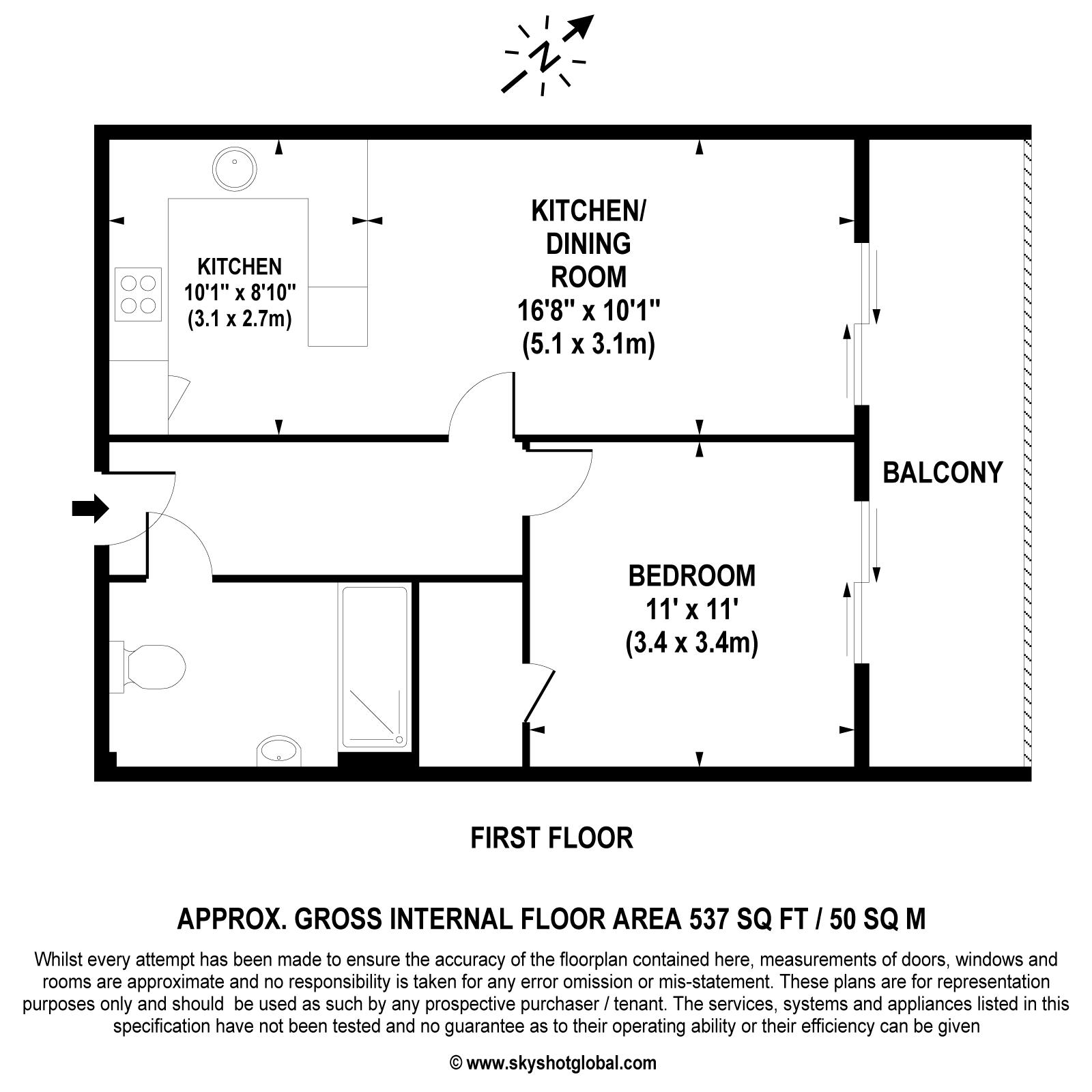 Floorplan - 1 Bedroom Apartment, Meadows House – Walton