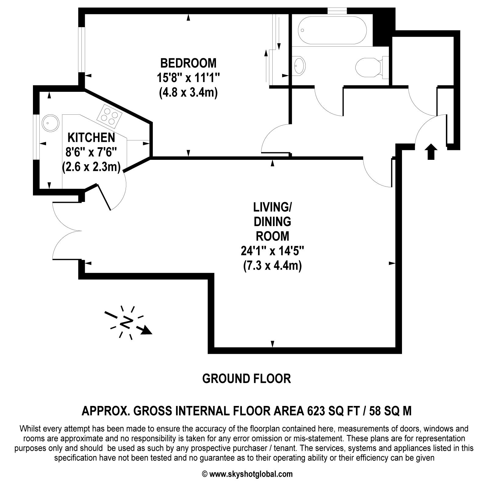 Floorplan - 1 Bedroom Apartment, Matthews Lodge – Addlestone