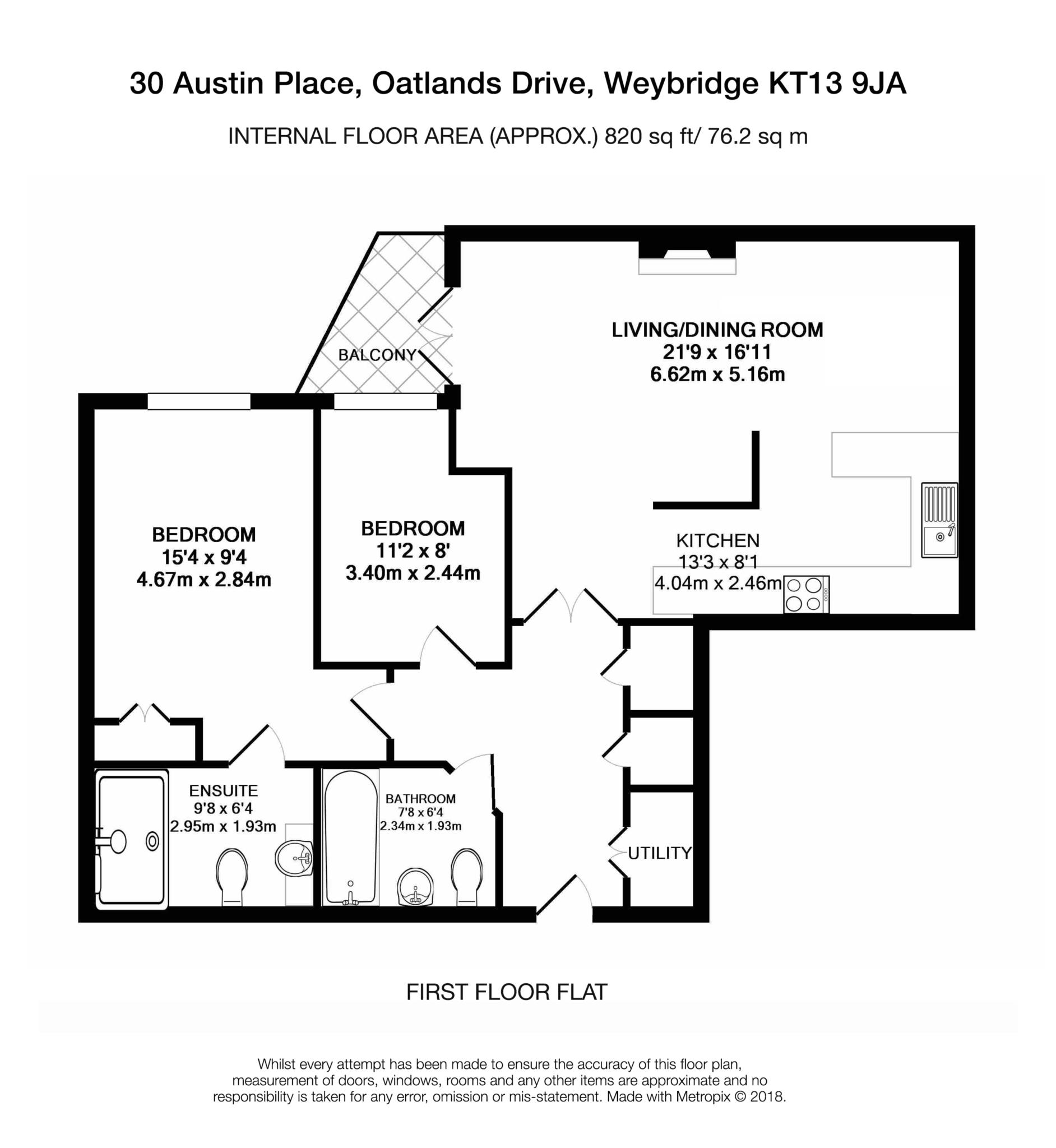 Floorplan - 2 Bedroom Apartment, Austin Place – Weybridge