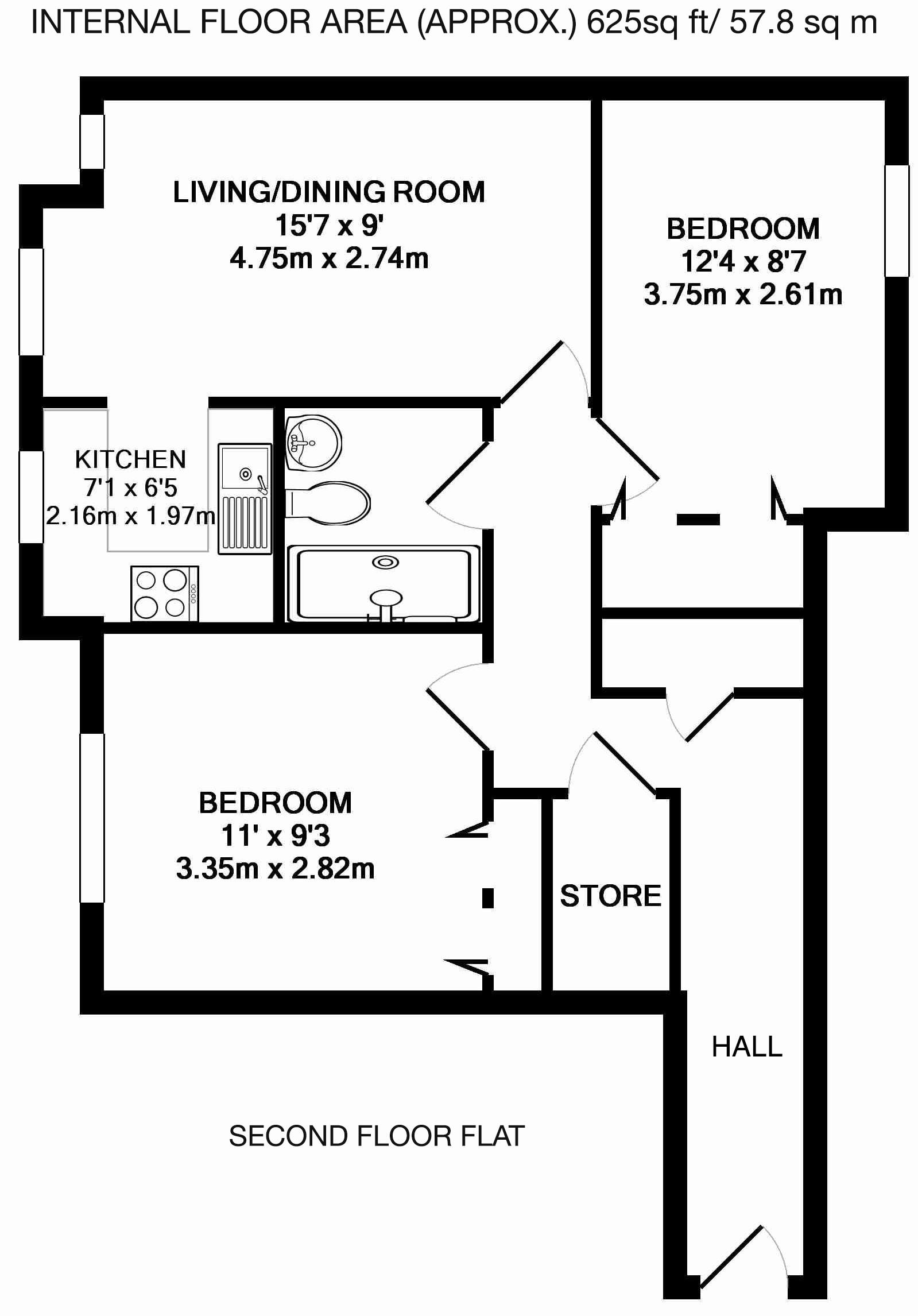 Floorplan - 2 Bedroom Apartment, Parish Court – Surbiton