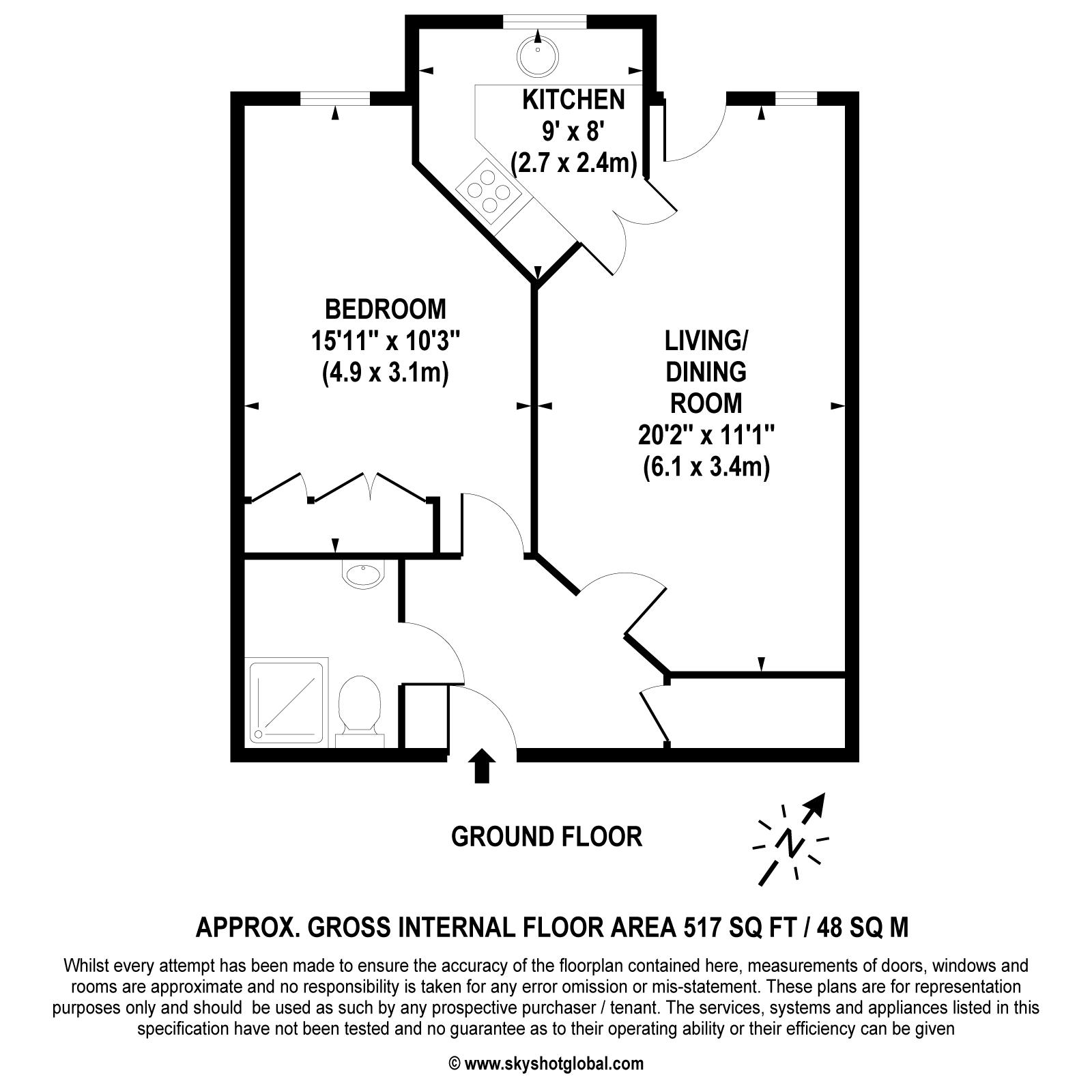 Floorplan - 1 Bedroom Apartment, Badgers Court – Epsom